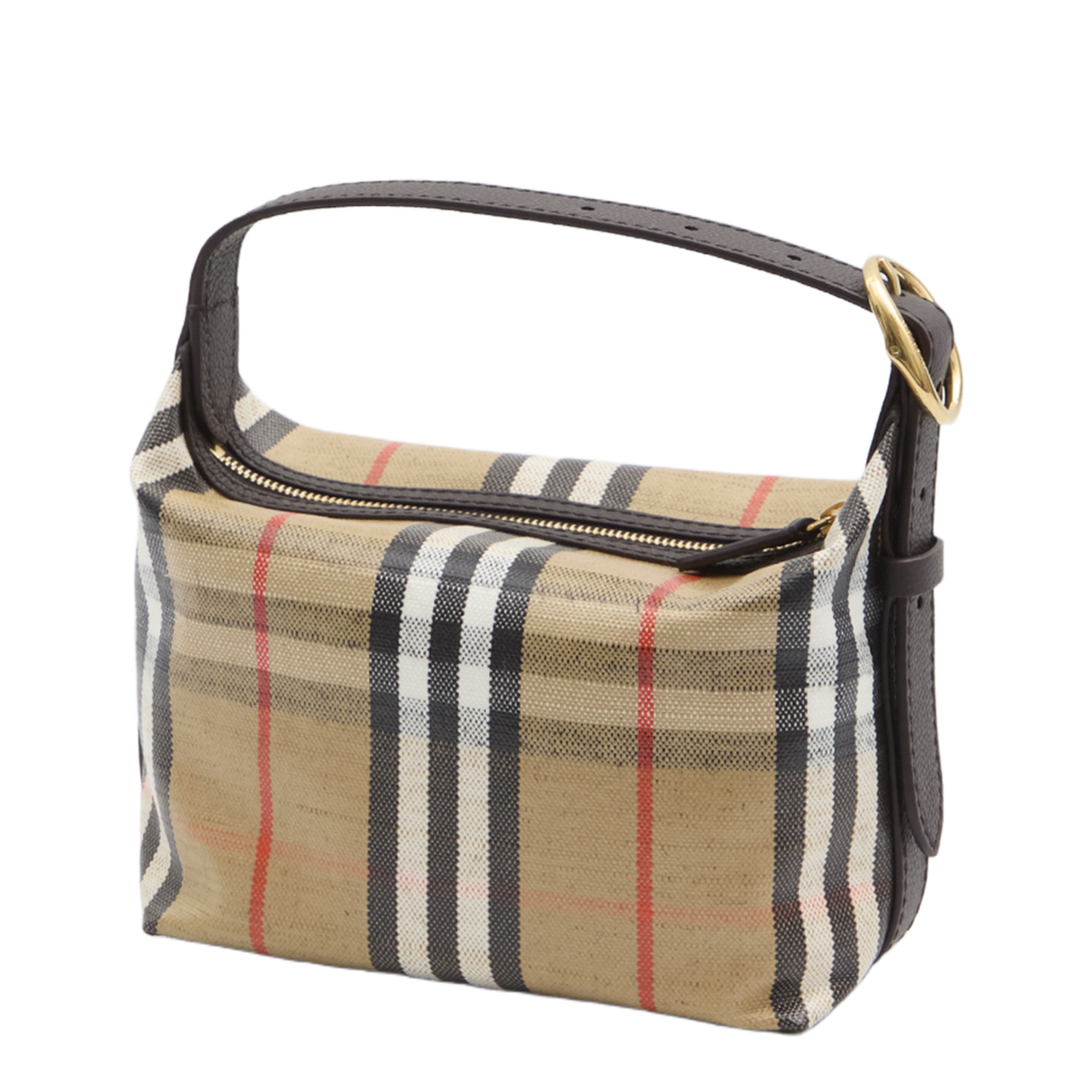 Coated Canvas Handbag With Check Pattern
