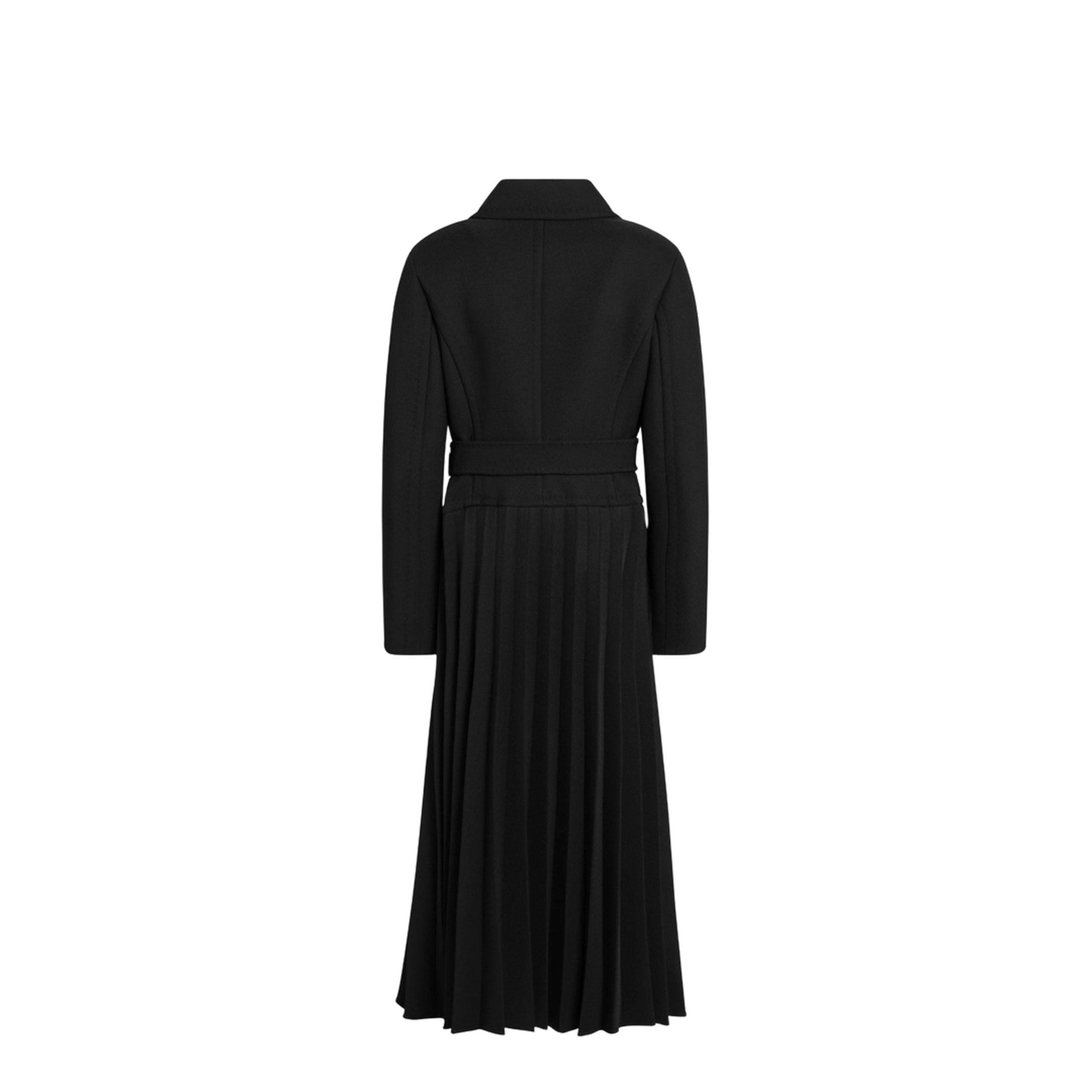 Black Pleated Redingote Coat in Technical Fabric