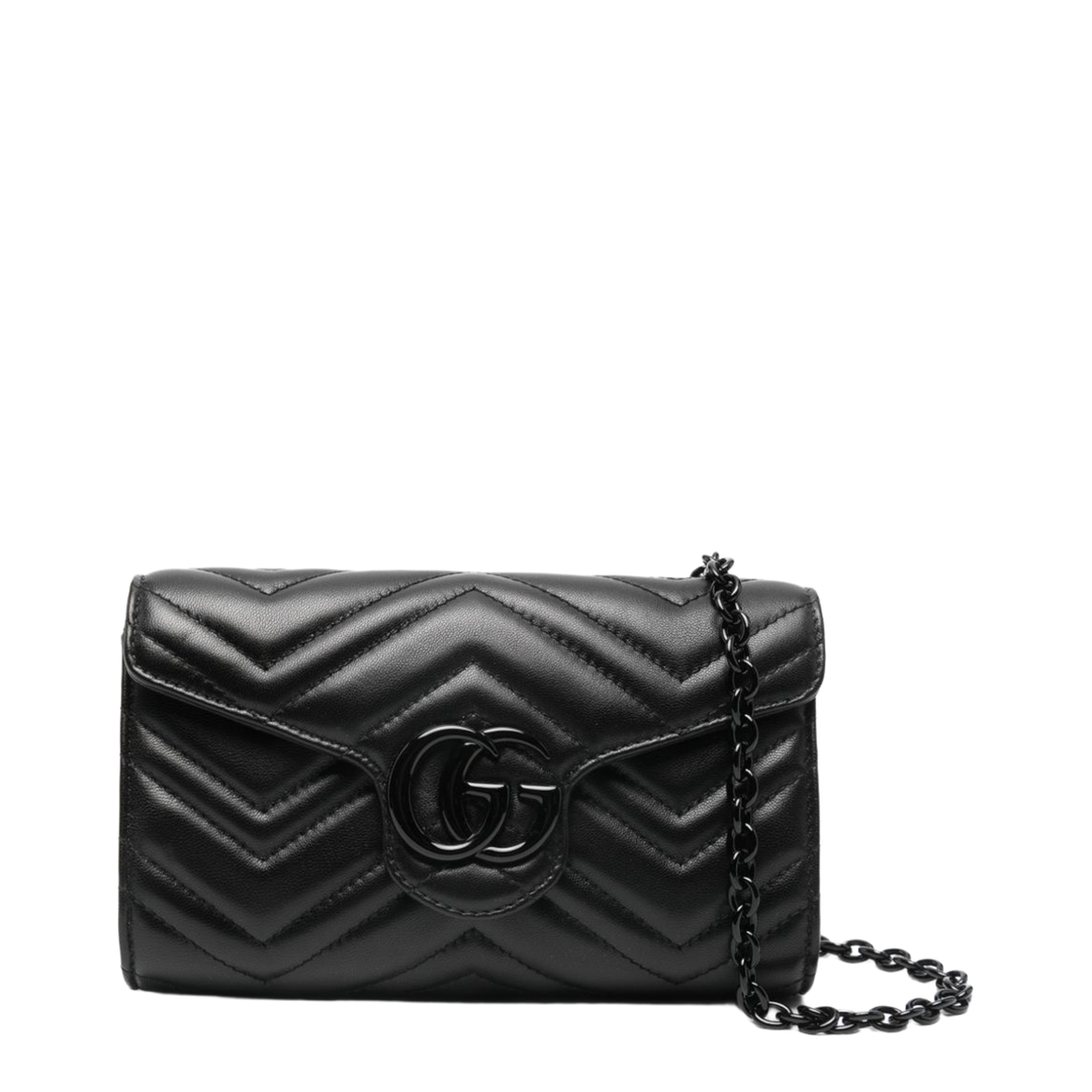 GG Marmont Small Matelassé Nappa Leather Wallet On Chain - Black
