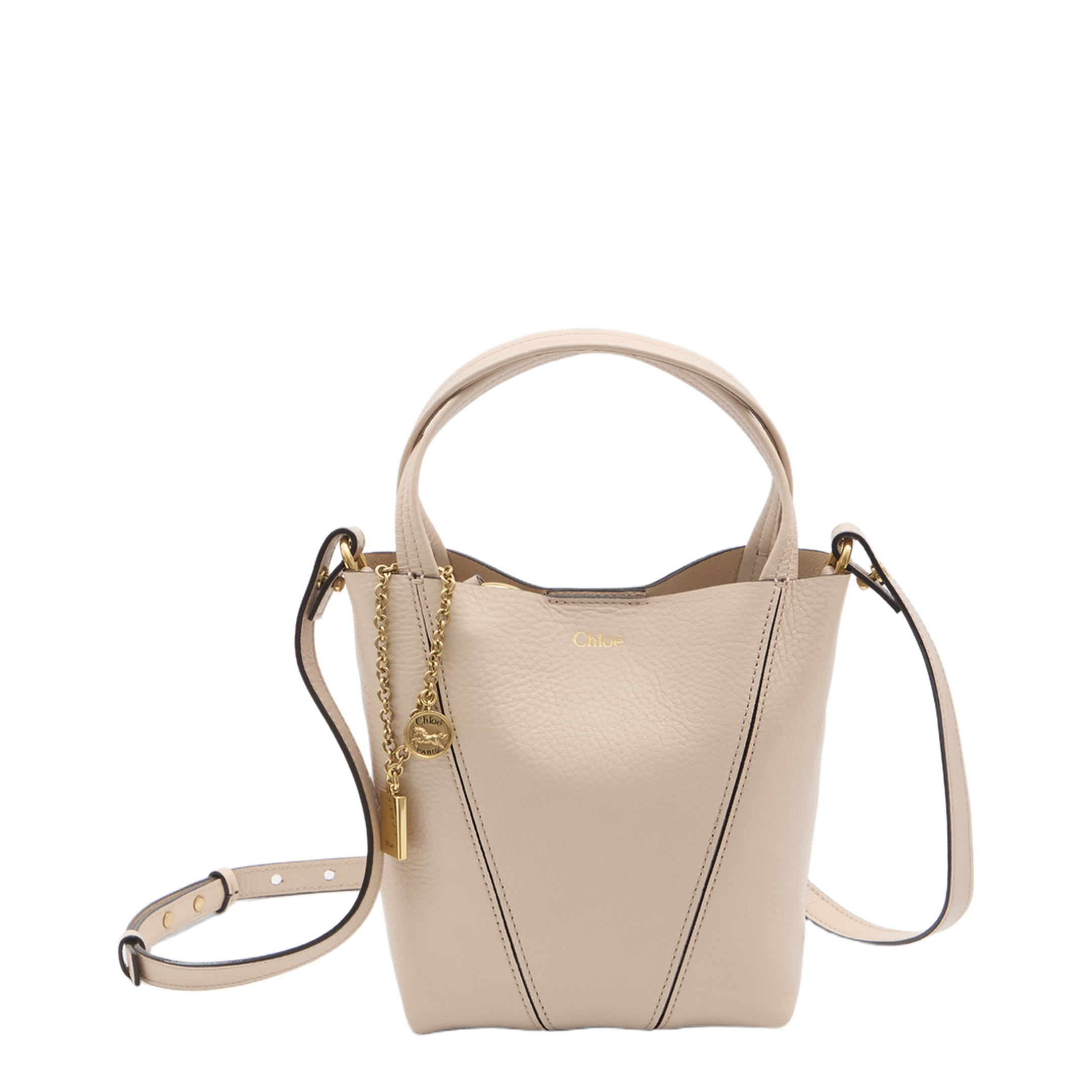 Spin Small Grained Leather Tote - Cement Pink