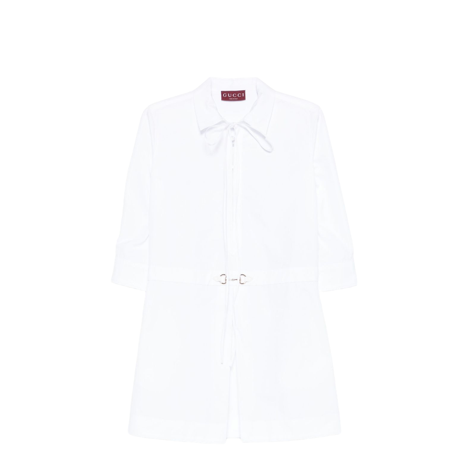 Cotton Poplin Shirt Dress with Horsebit in White