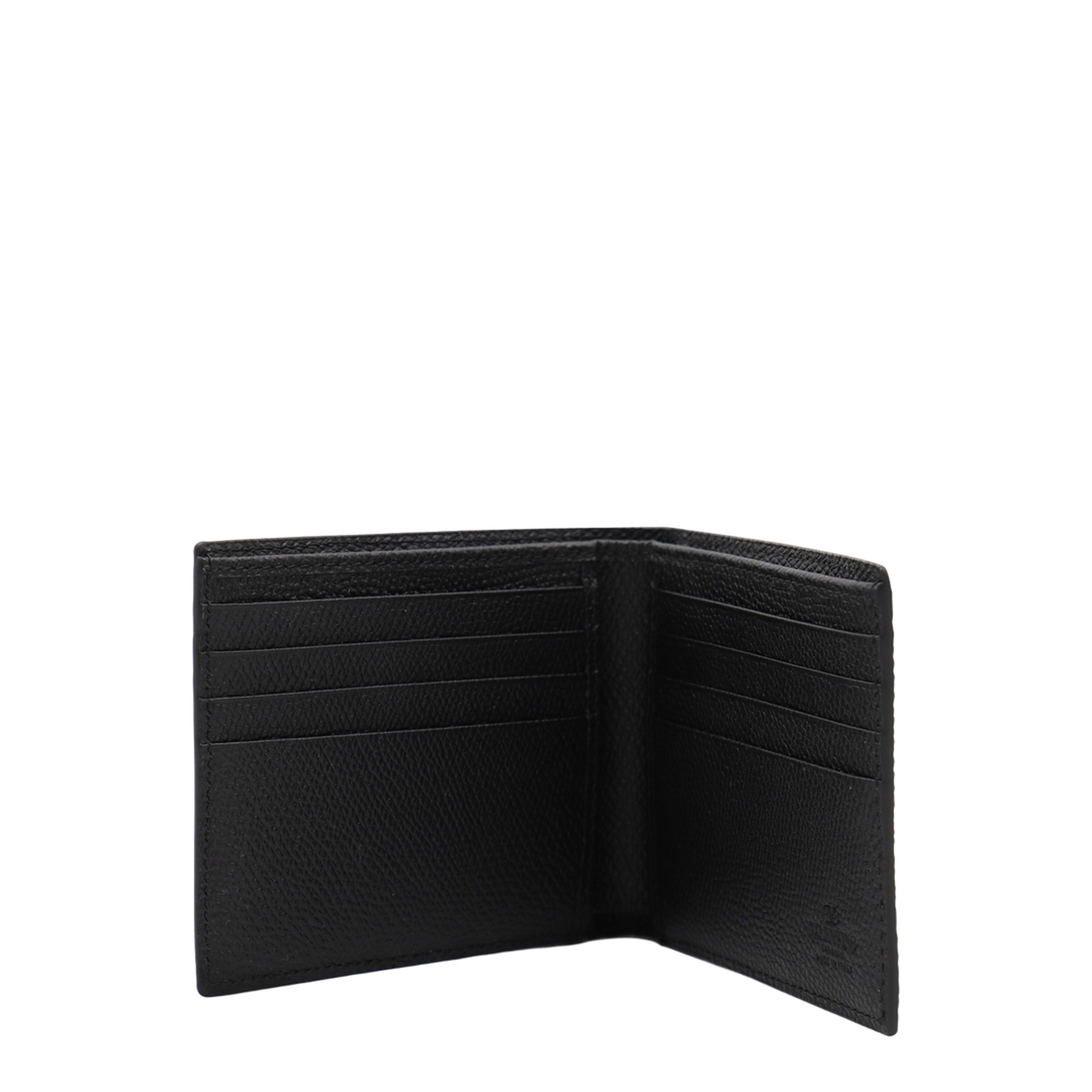 VLogo Signature Grainy Calfskin Bifold Wallet in Black