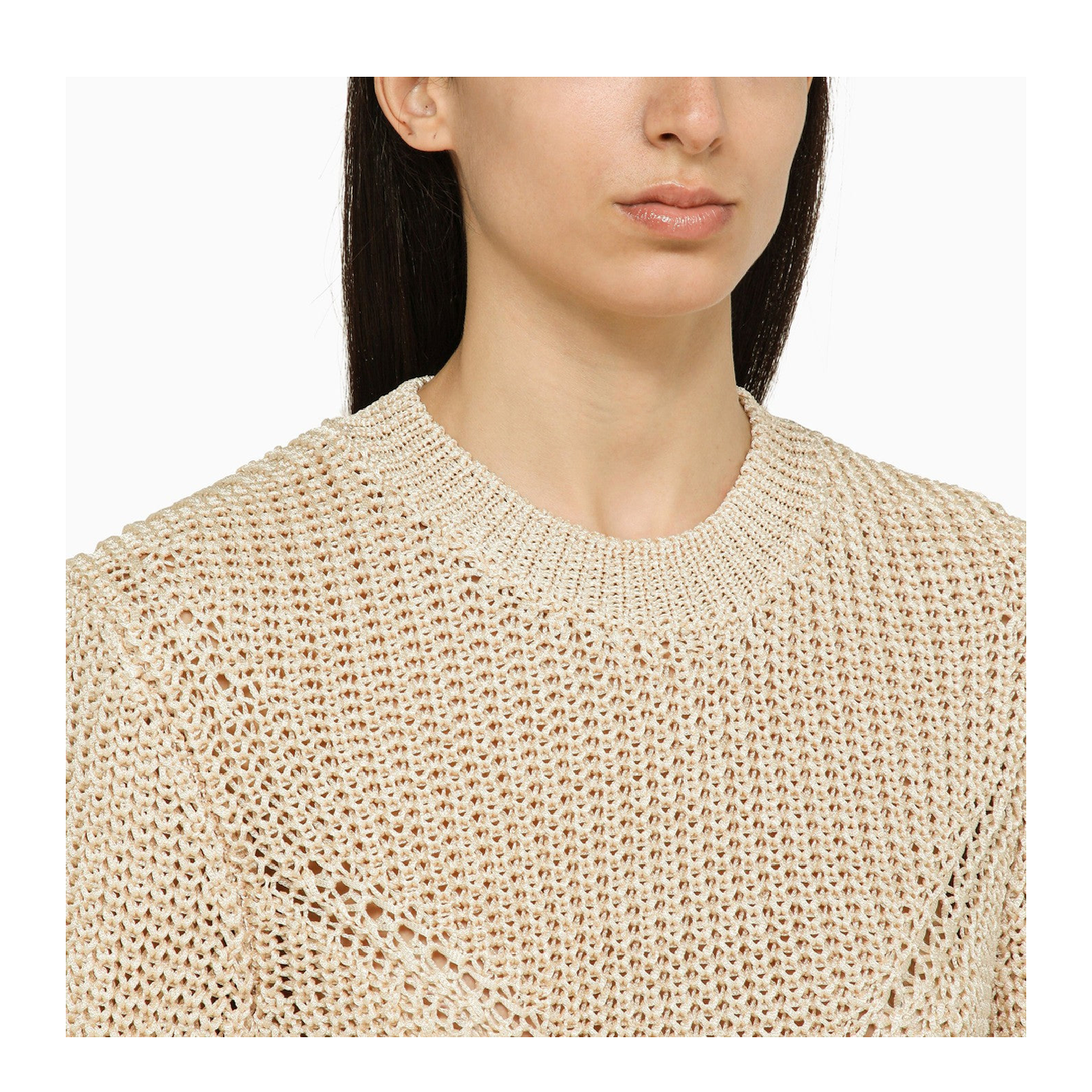 Recycled Polyester Ecru Crew-Neck Jumper