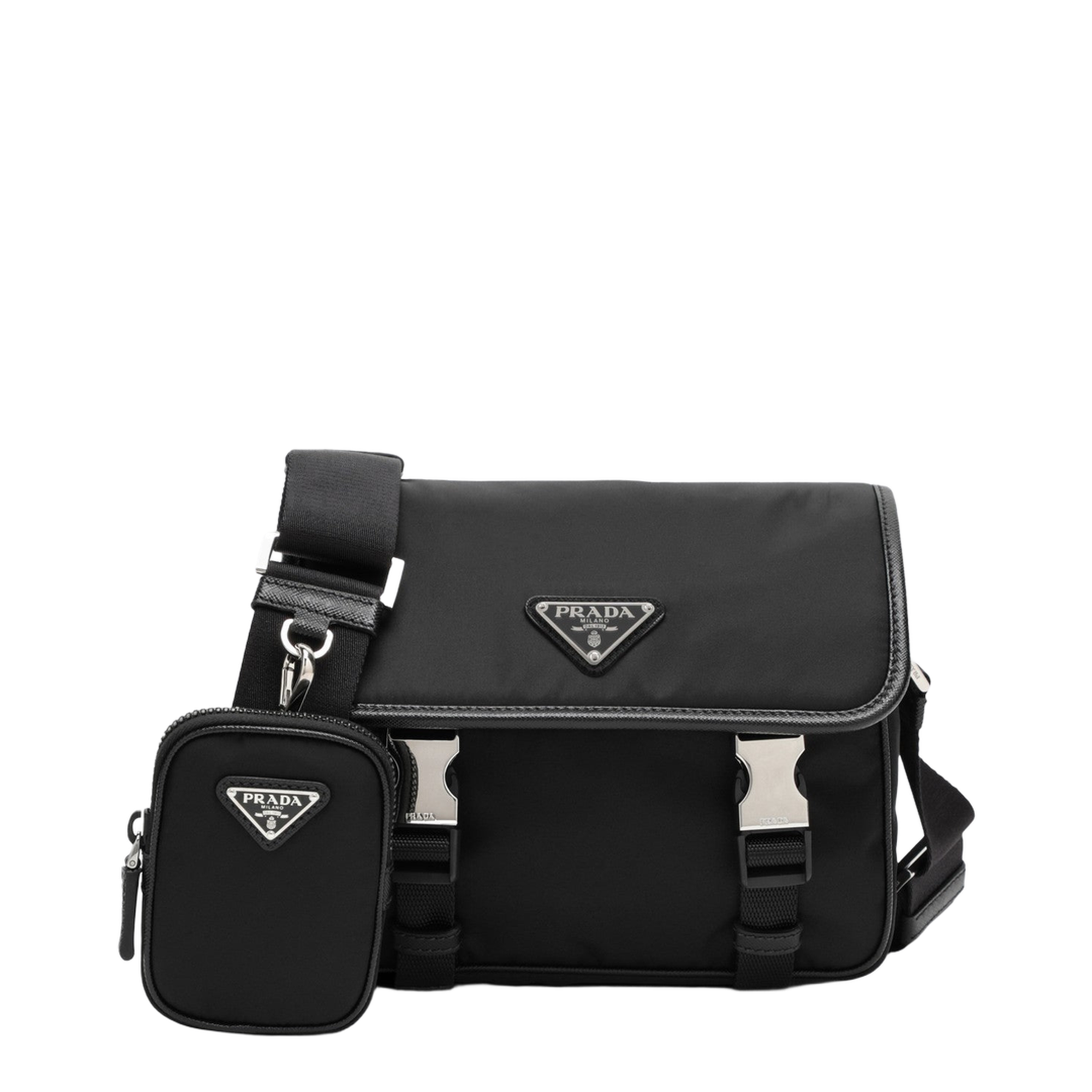 Black Re-Nylon and Saffiano Leather Shoulder Bag