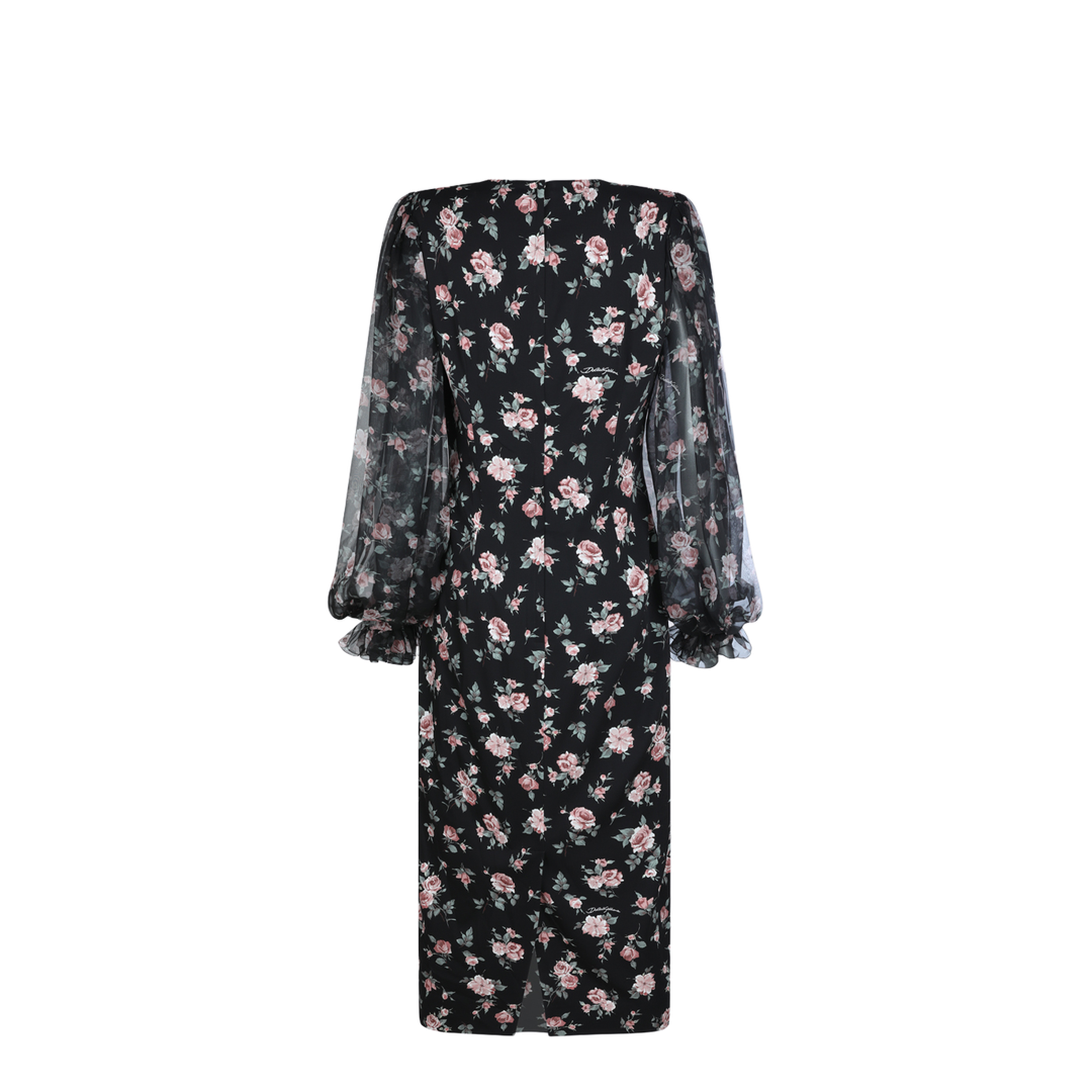 Vintage Roses-Print Charmeuse Dress
