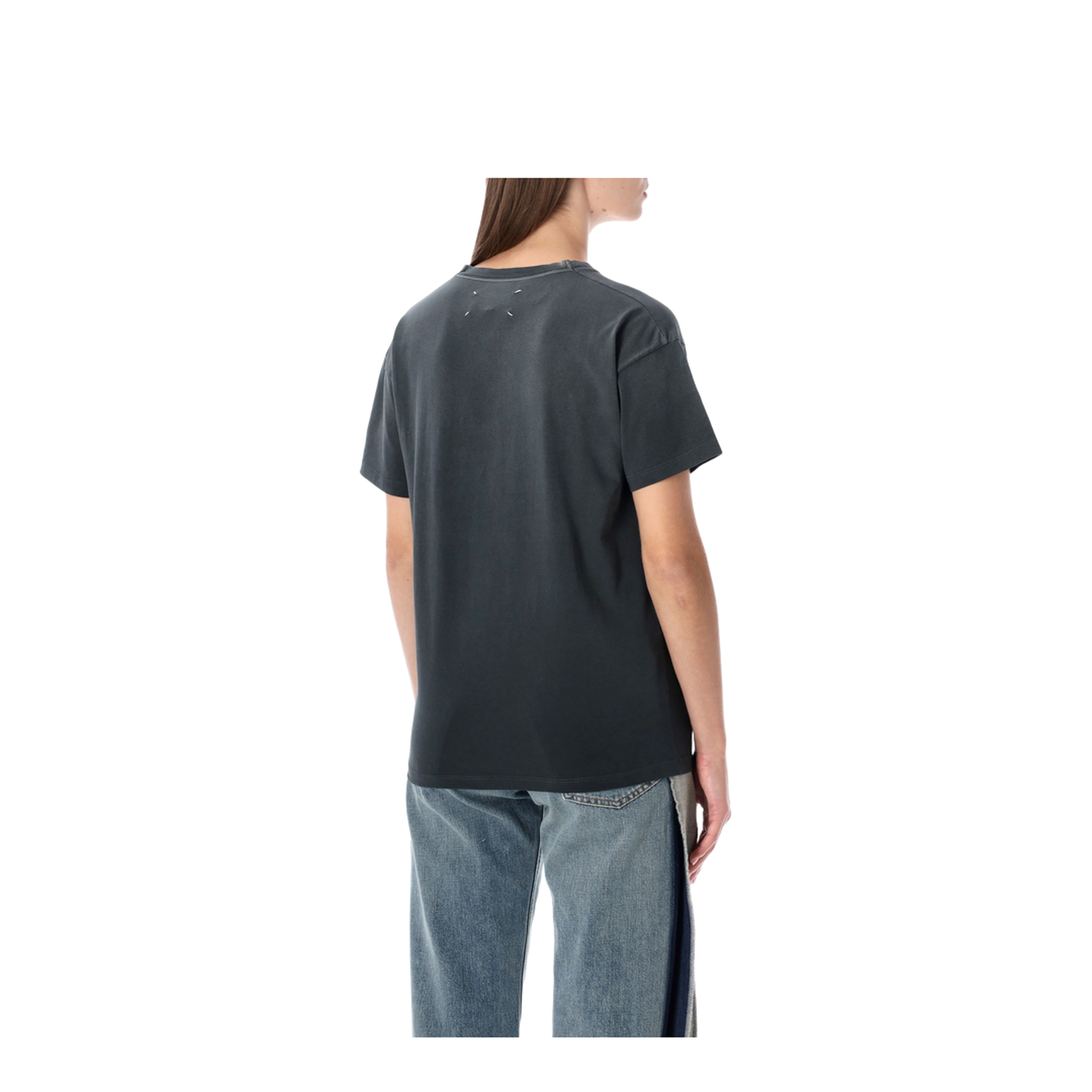 Black Washed-Out Cotton T-Shirt with Reverse Logo