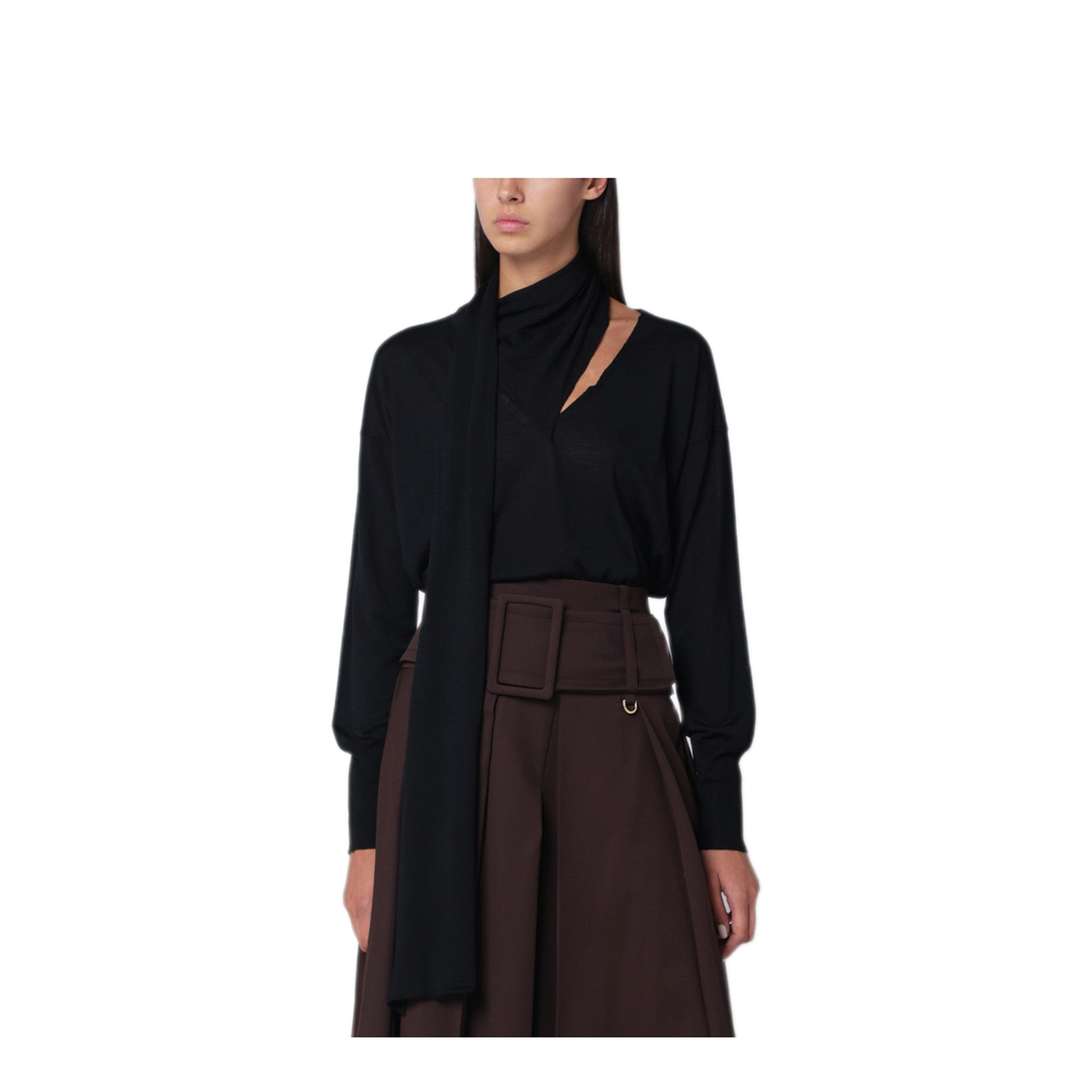 MAYFEYR - Roberto Collina - Black Sweater With Scarf - 253F03002WOF0309