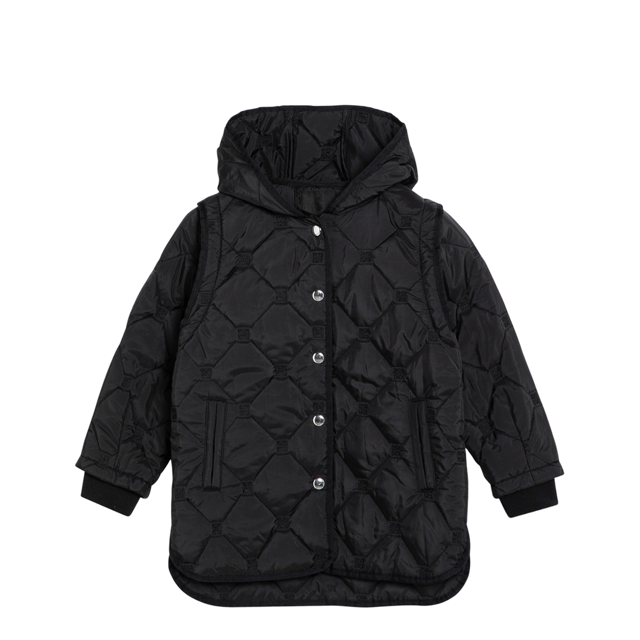 Black Quilted Parka with Removable Sleeves