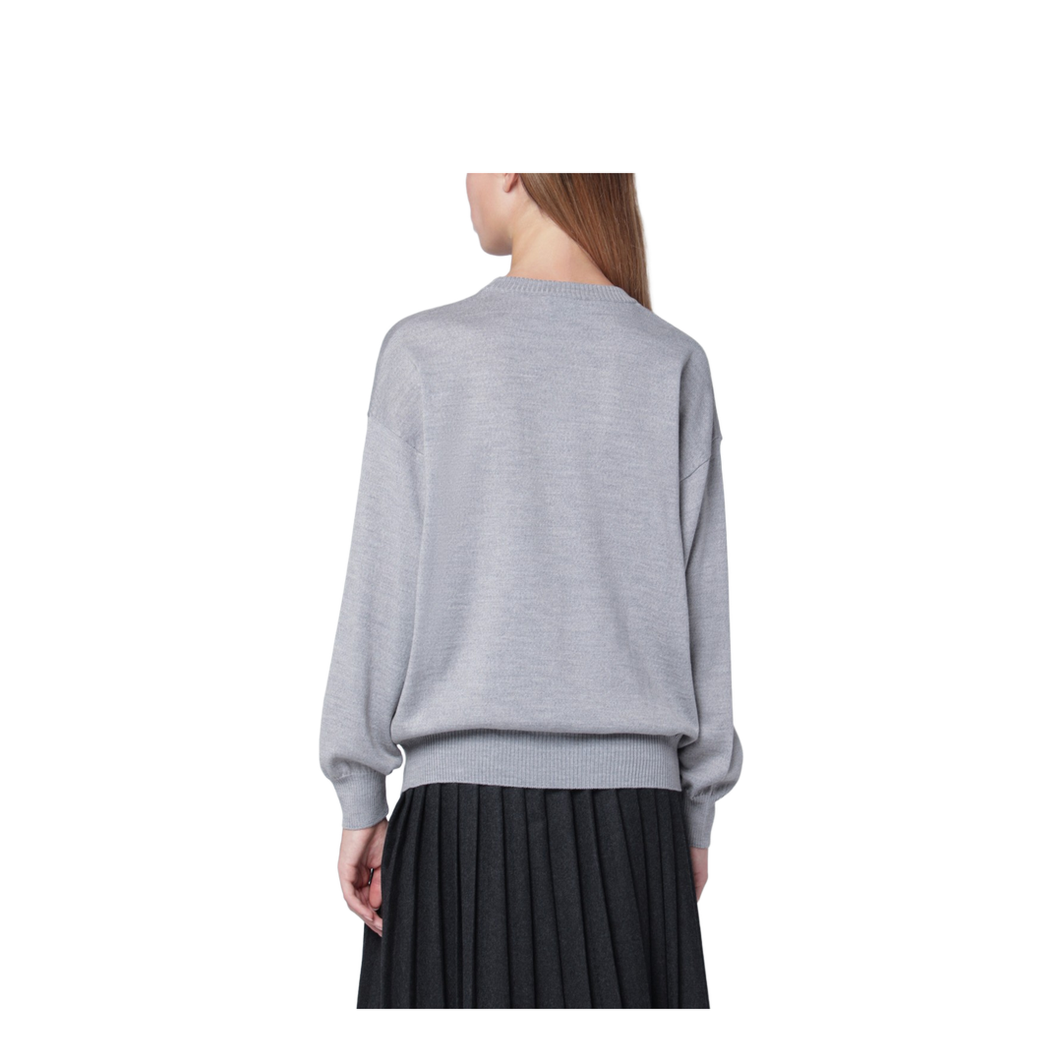 Grey Wool Sweater with Intarsia Logo