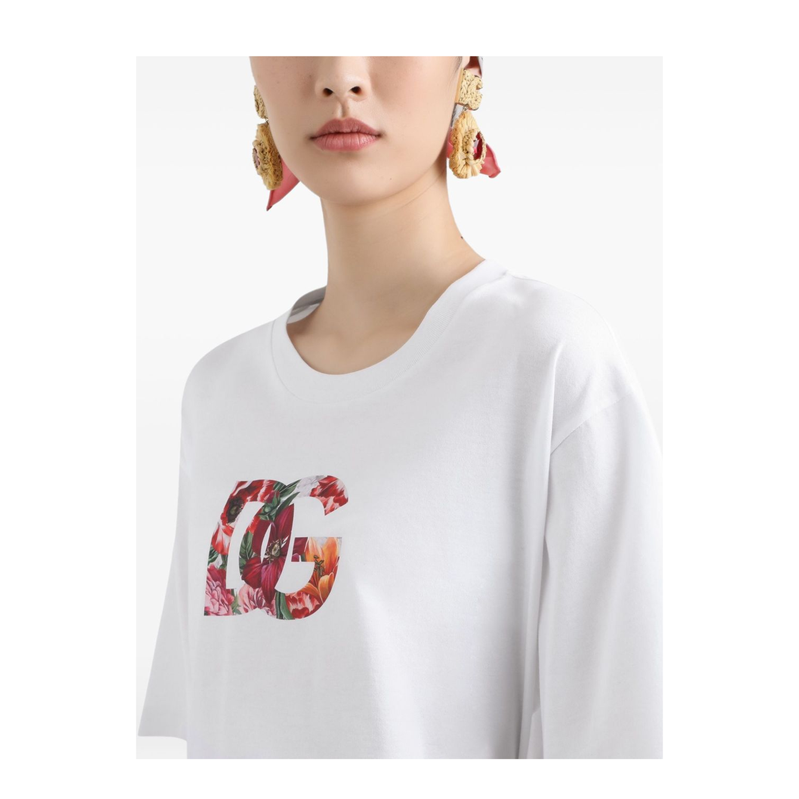Flower-print Short-sleeved T-shirt in White