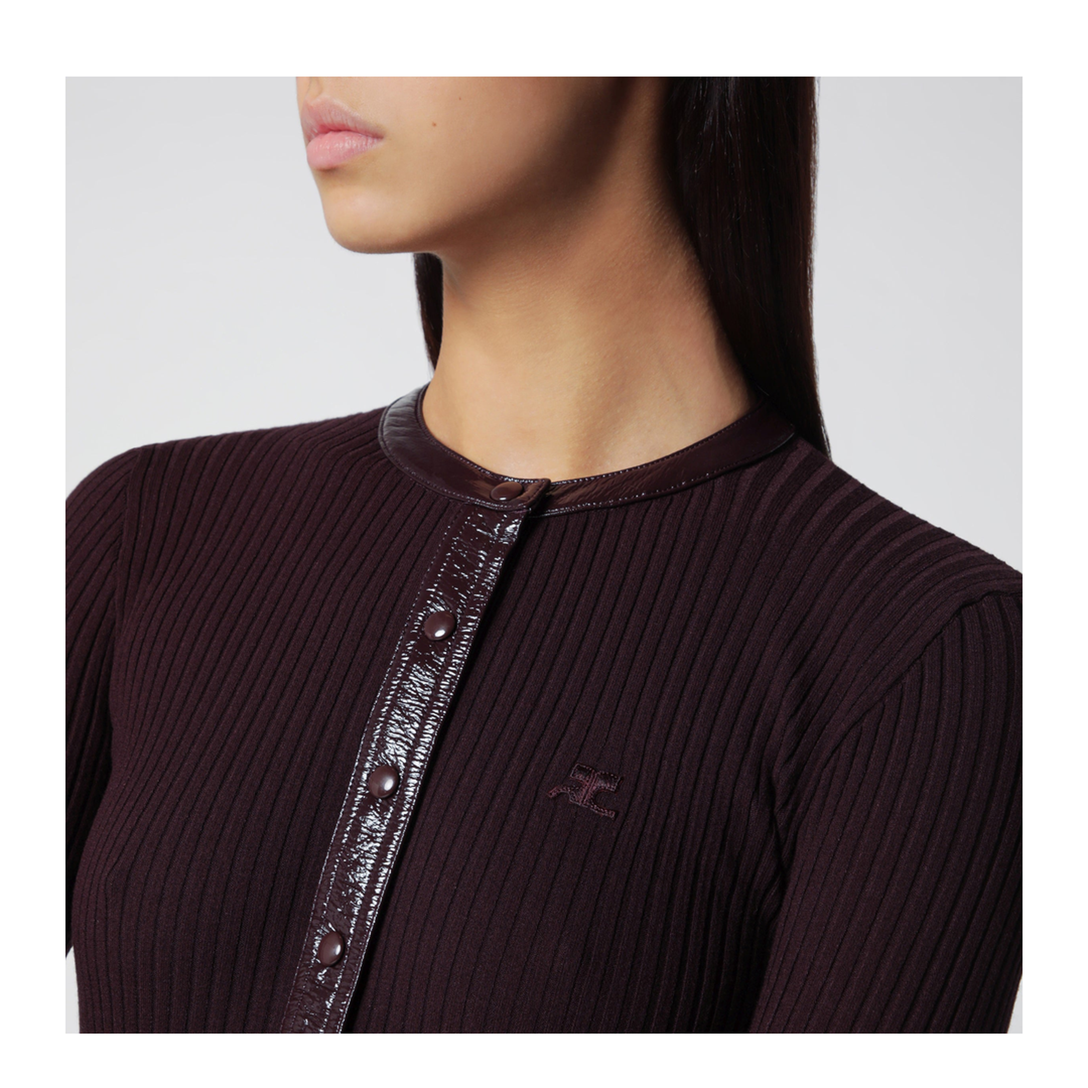 MAYFEYR - Courreges - Ribbed Knit Cardigan With Vinyl Trim - 326MGI056FI00014010