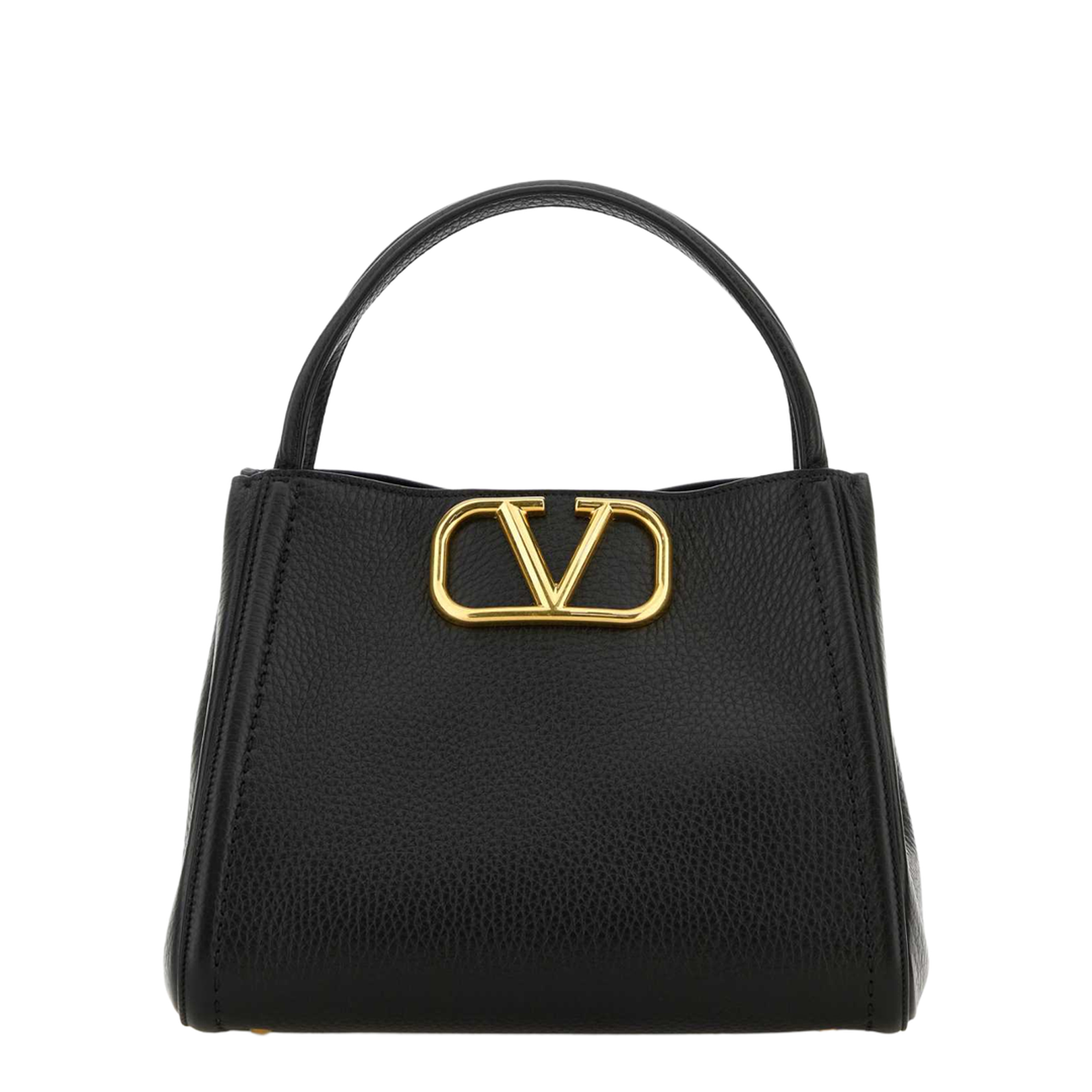 Black Leather VLogo Handbag
