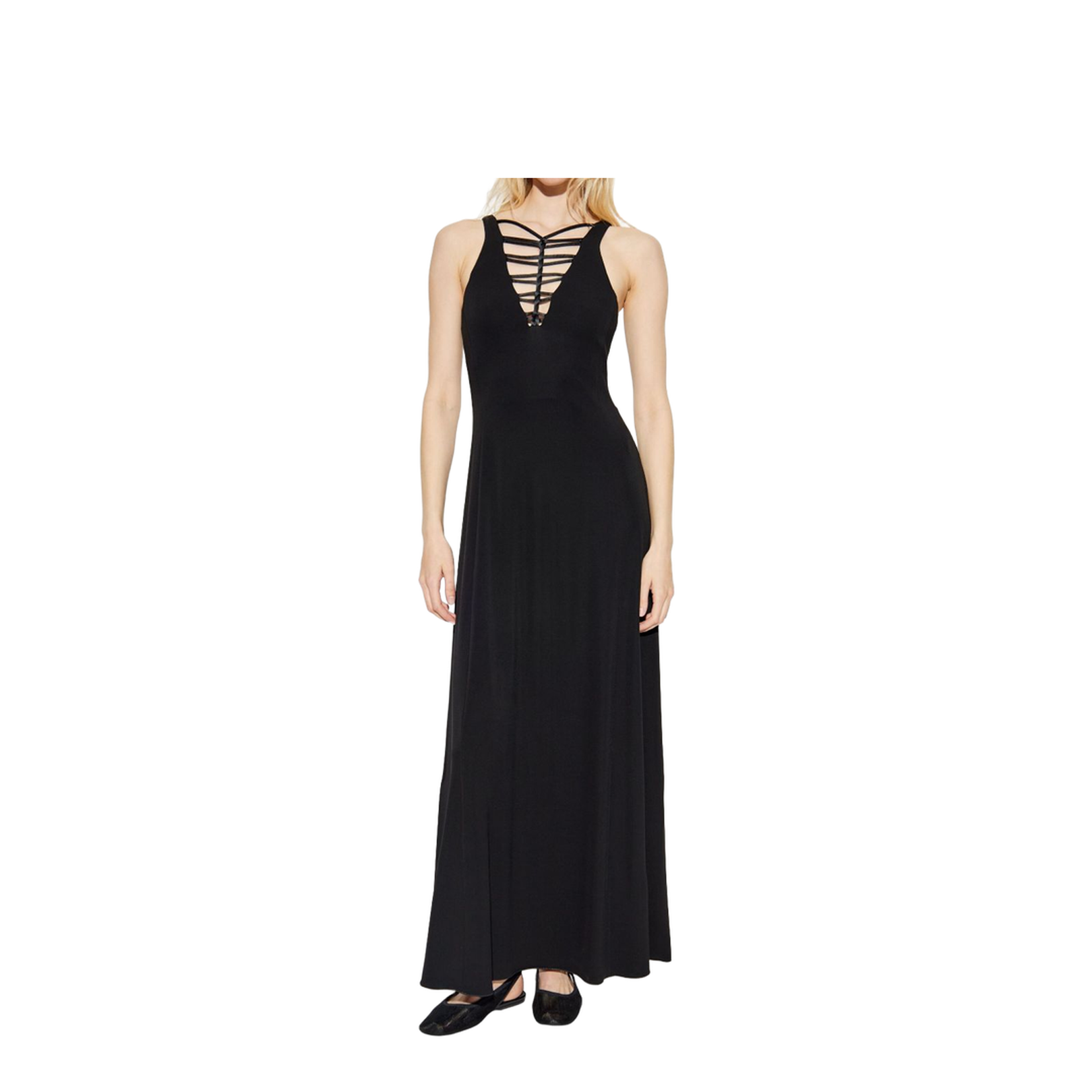 Interlock Jersey Long Dress with Twist Detail