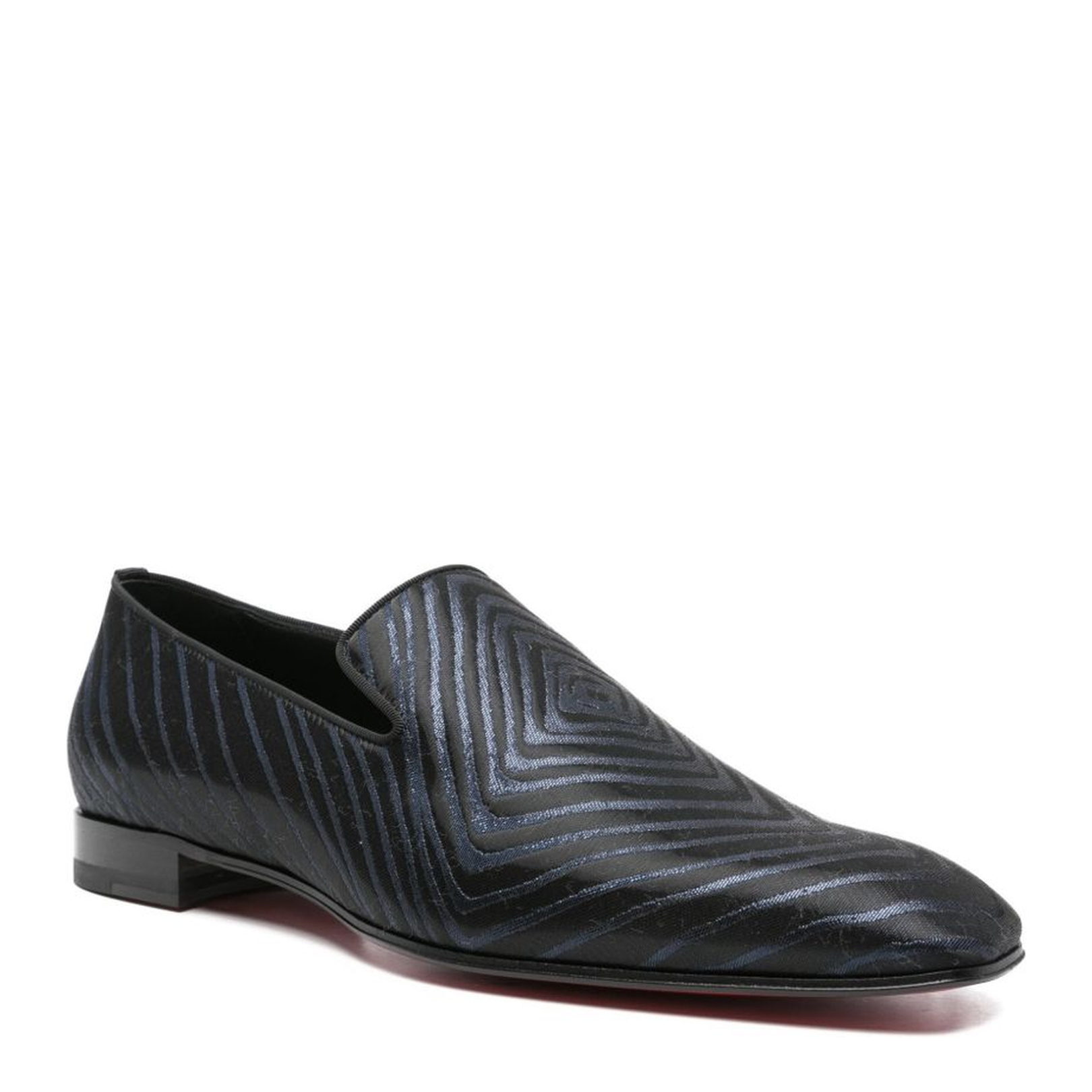 Black Leather Geometric Pattern Slip-On Flat Sole
