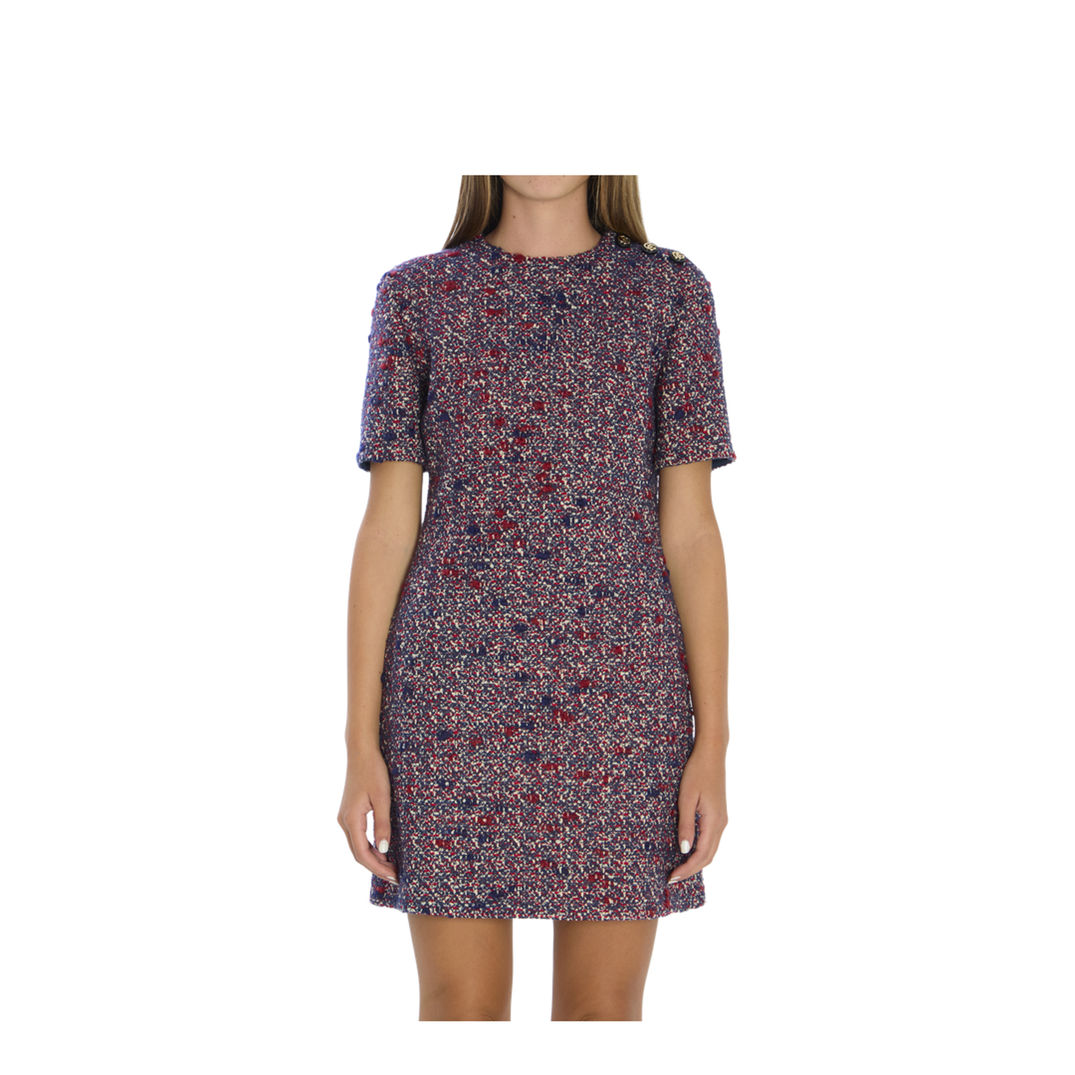 Wool Bouclé Dress in Red and Blue