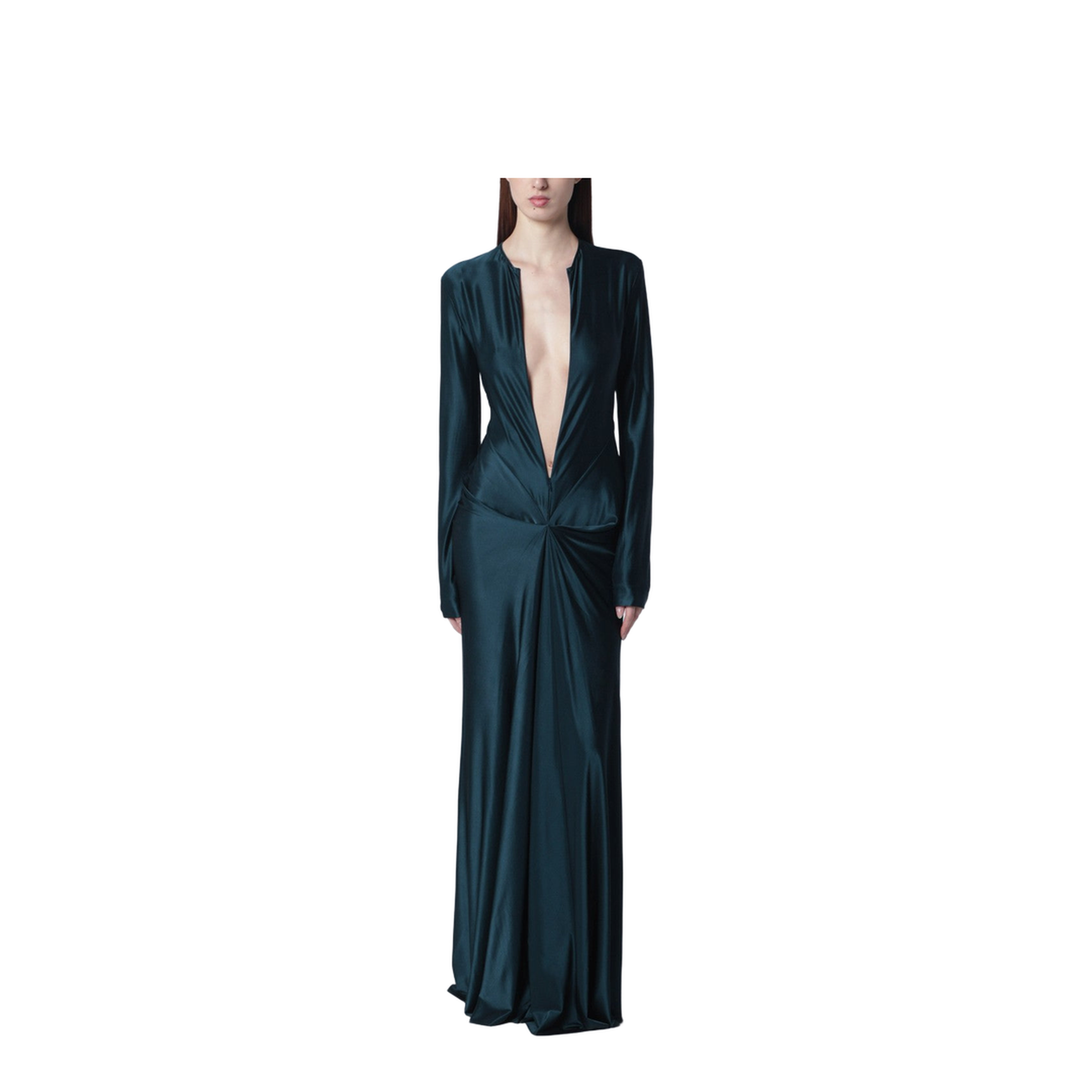 Victoria Beckham Dark Aqua Green Long Dress with Front Zip – MAYFEYR