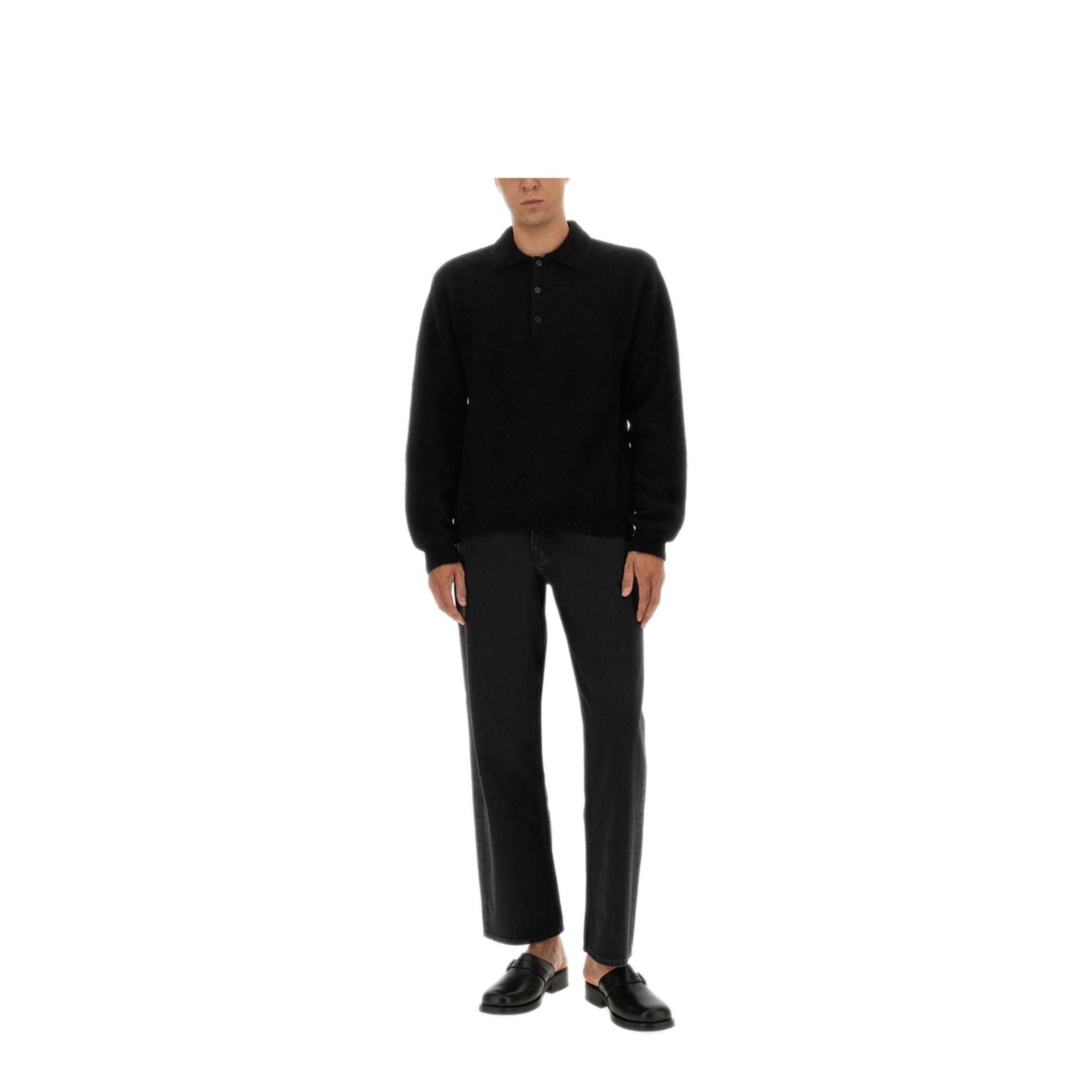 MAYFEYR - SUNFLOWER - Wool Sweater With Polo Collar - 3074BLACK