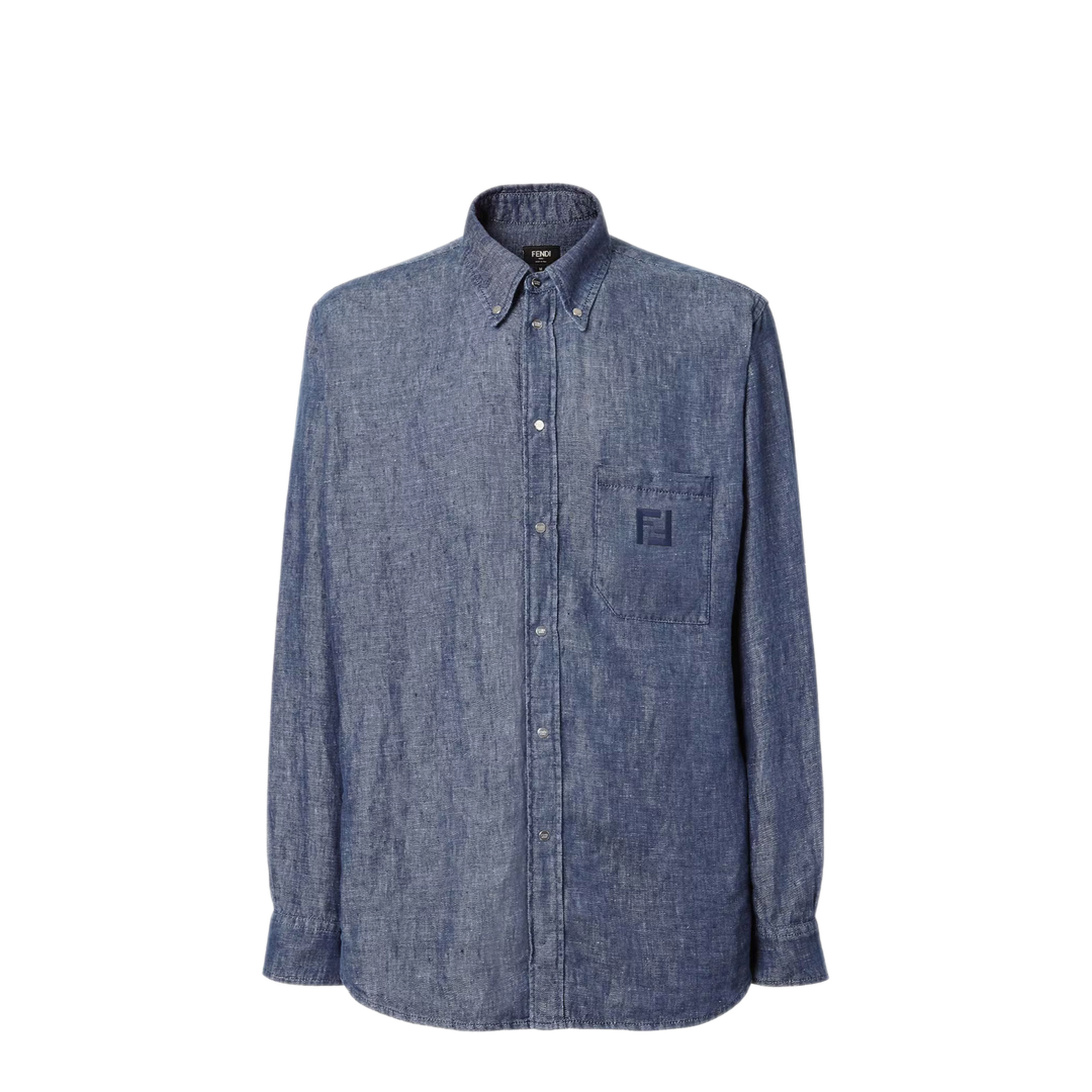 MAYFEYR - Fendi - Comfort Fit Chambray Shirt With Embroidery - FS1296AVZGF0QA2