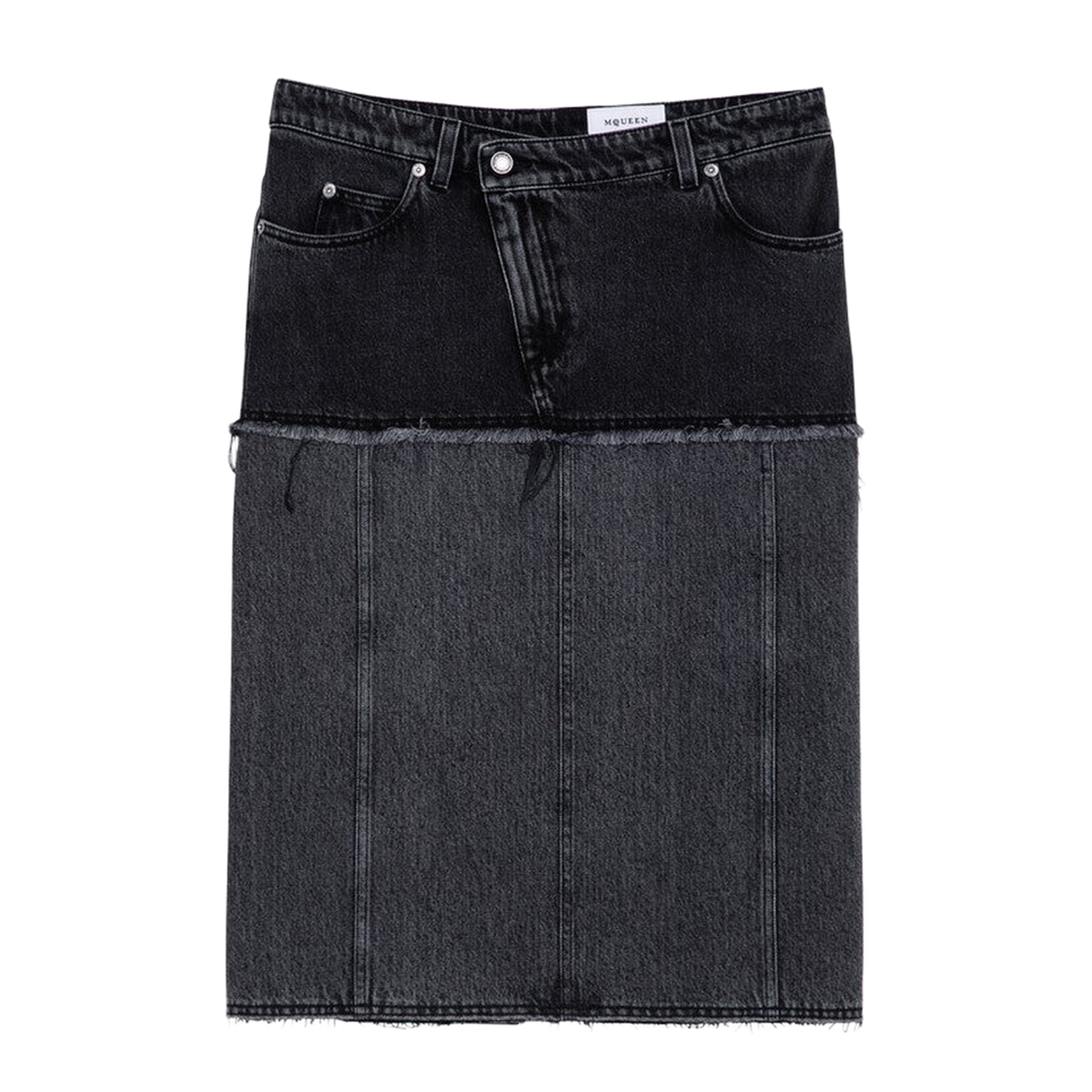 Two-Tone Black Denim Midi Skirt