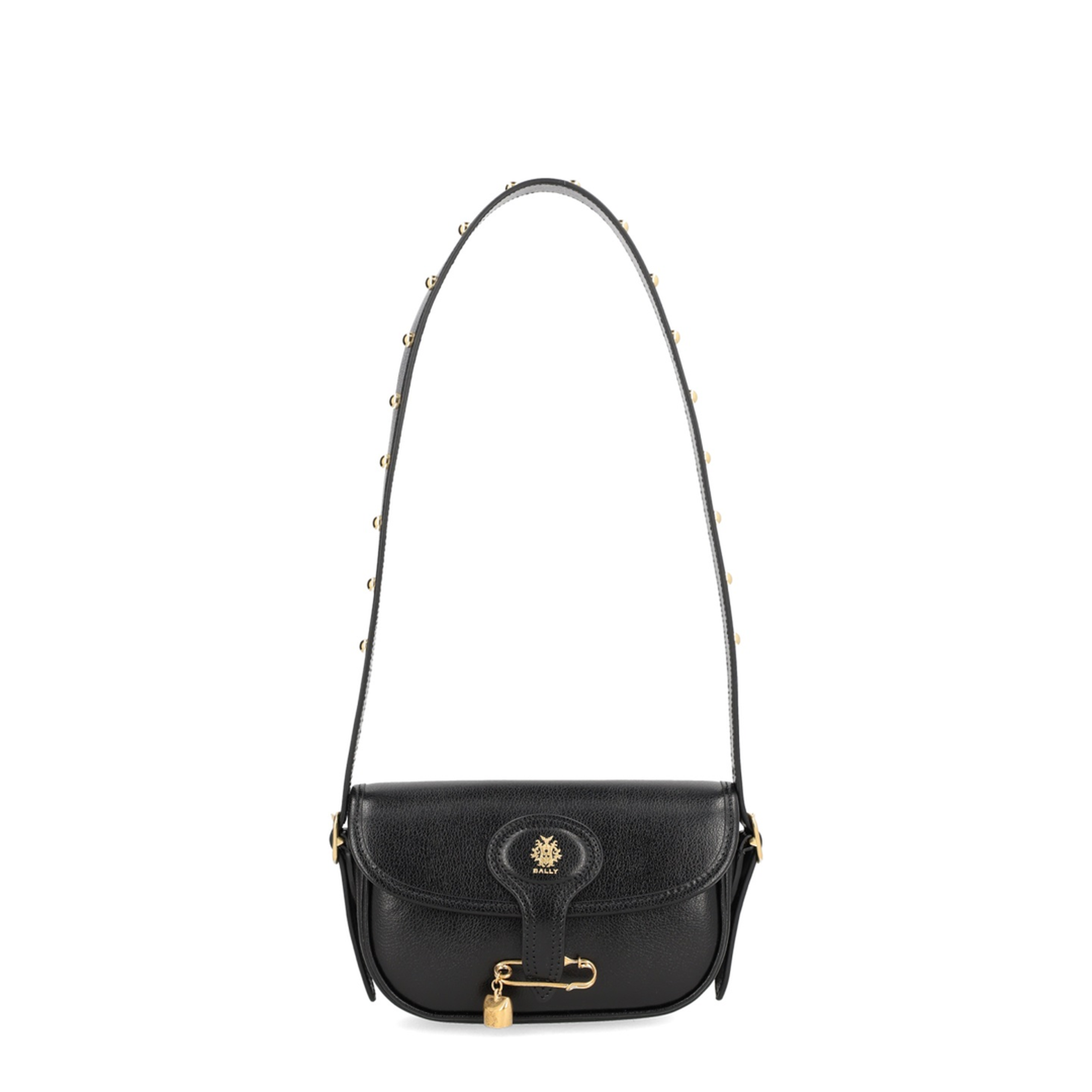 Safety-Pin-Detail Leather Shoulder Bag