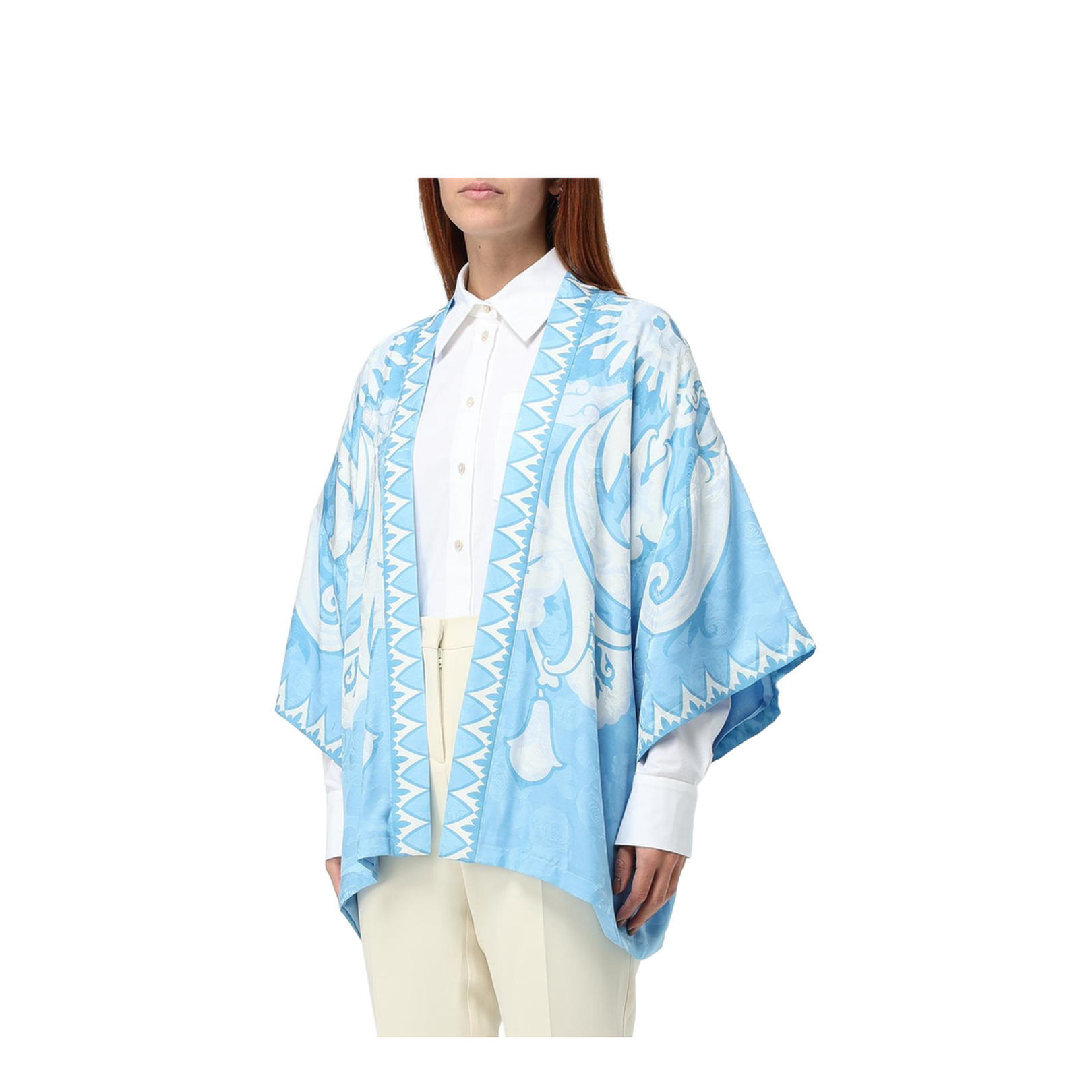 Long Sleeve Top In Light Blue/White