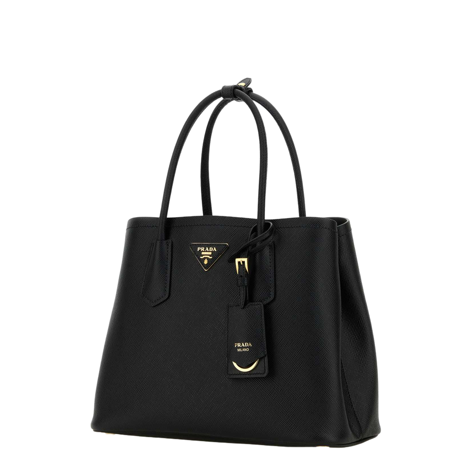 Small Double Handbag in Black Leather
