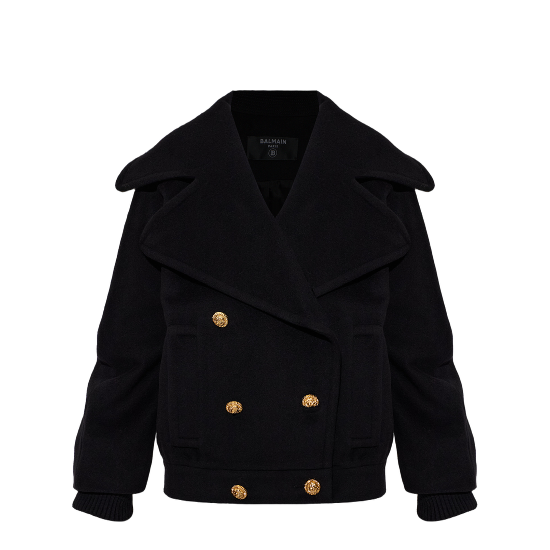 Wool 4 Buttons Pea Coat Black