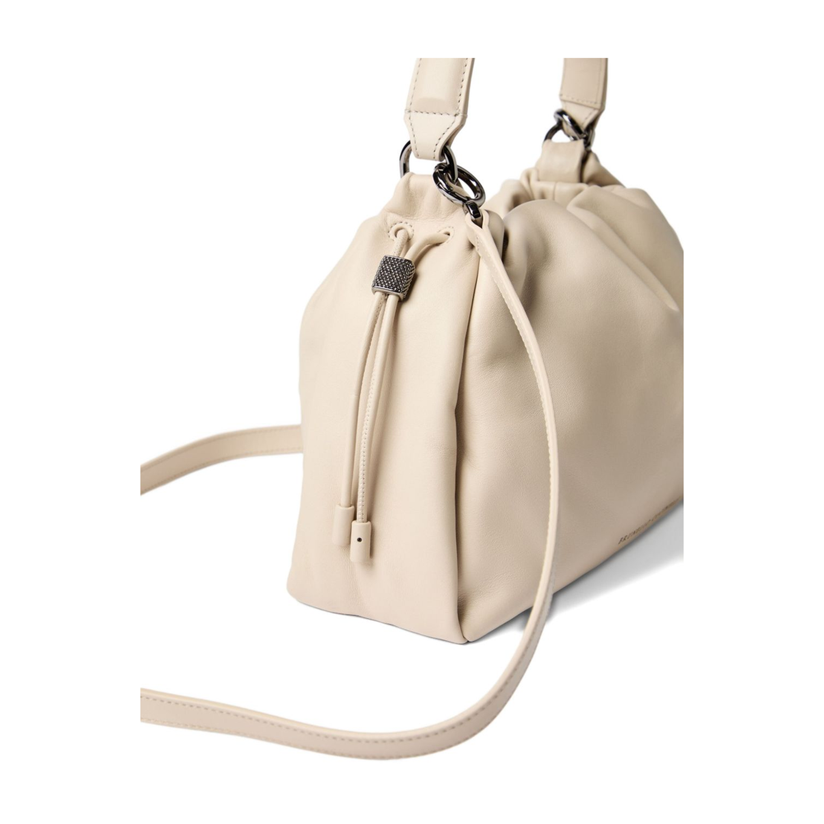 Small Soft Leather Mellow Bucket Bag in Ivory