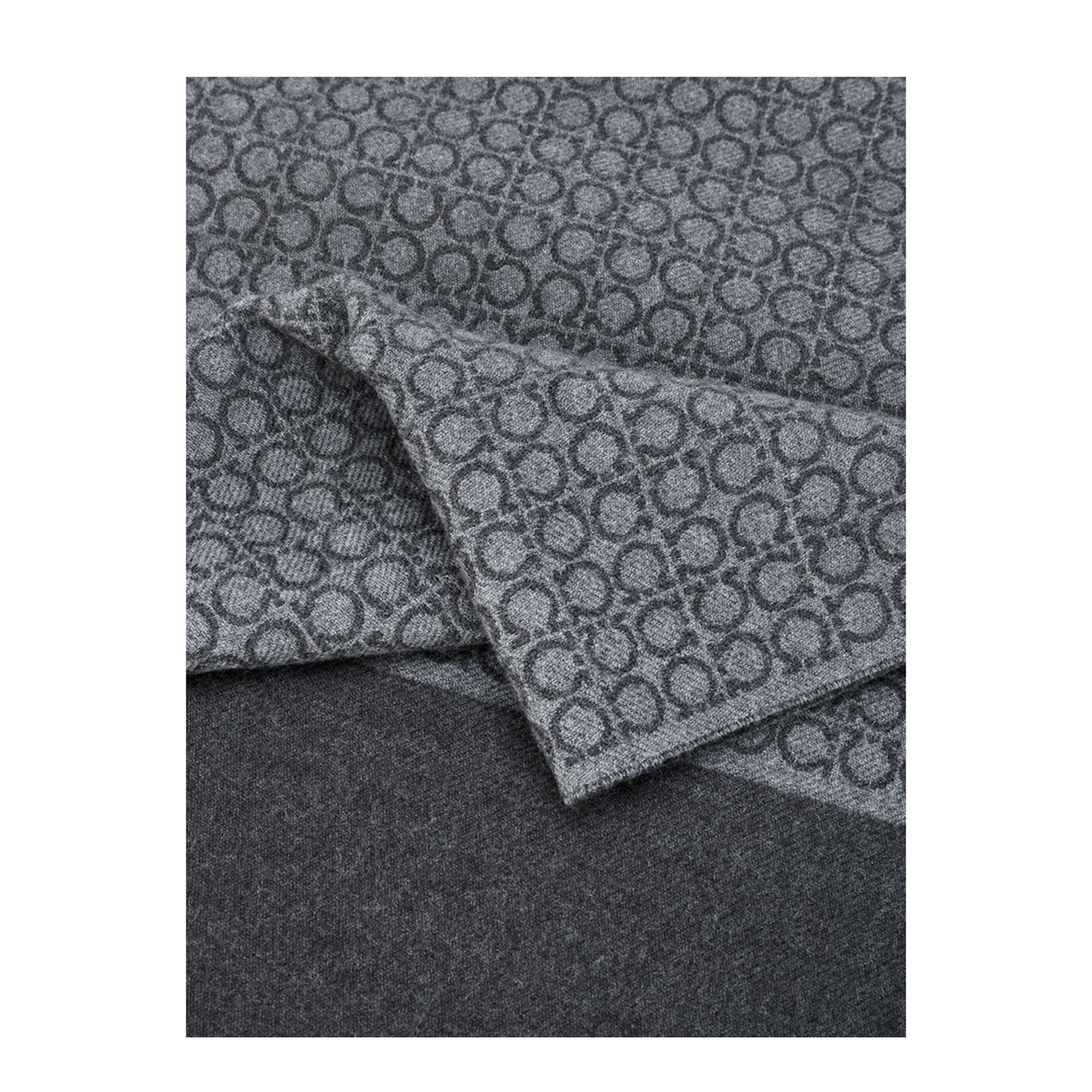 Ash Grey Wool Gancini Print Contrasting Panel Detail Fringed Edge Rectangle Shape Wraparound Style