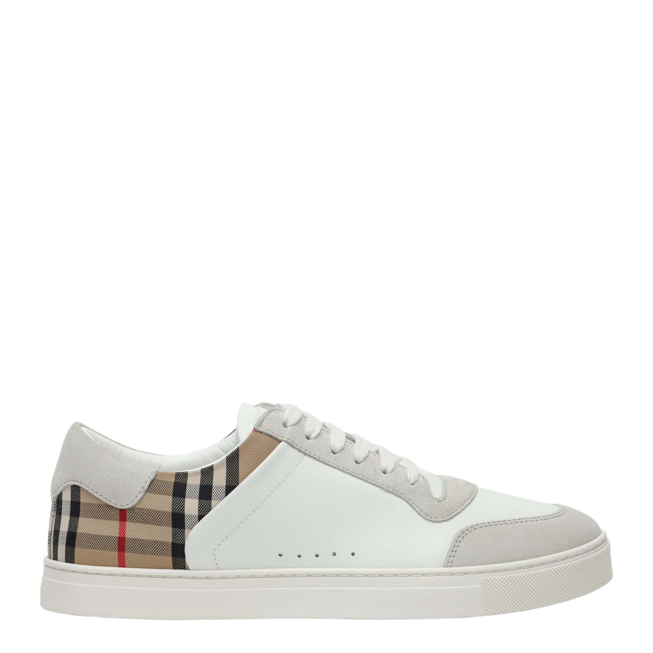 White and Check Leather Sneakers