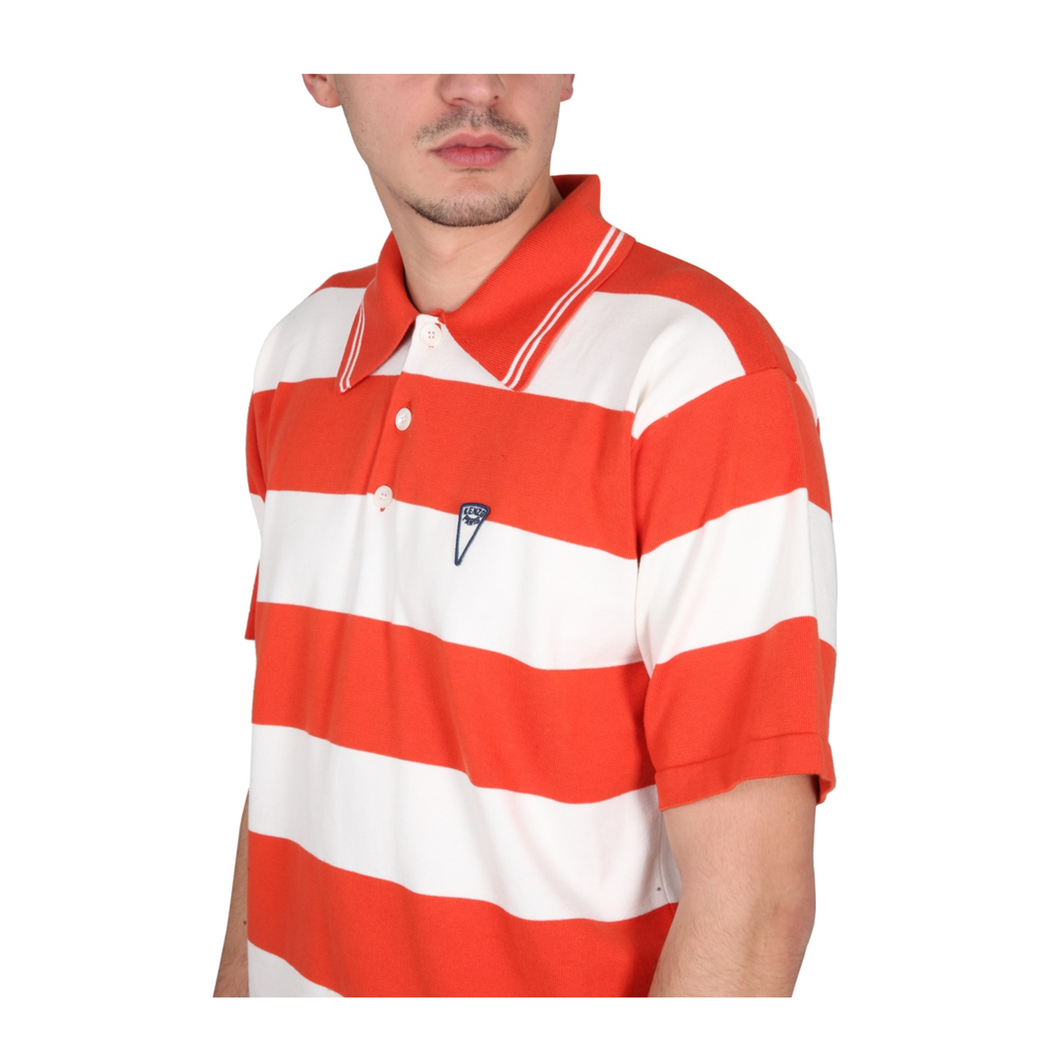 Orange Striped Cotton Polo Shirt