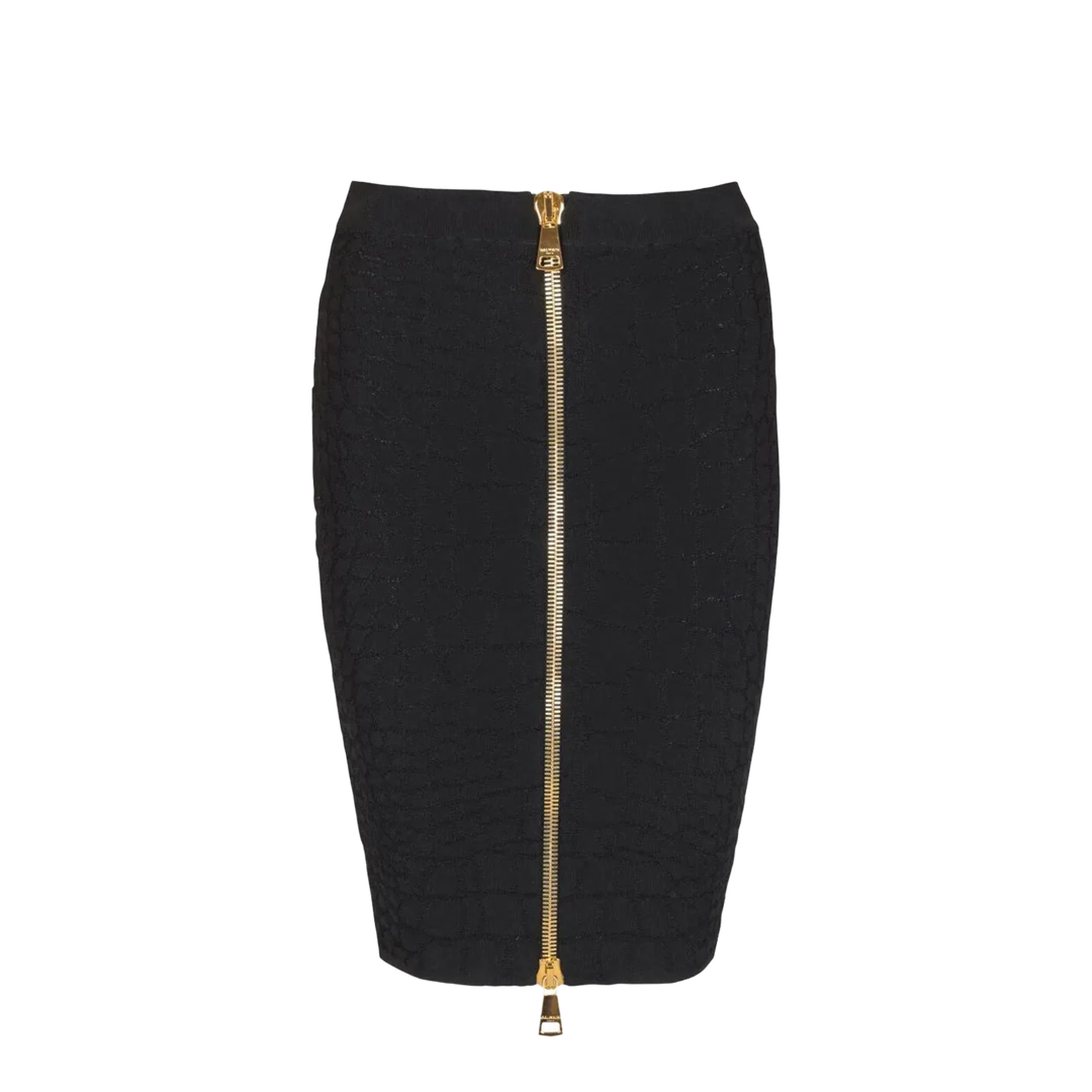 Zipped Croco Knit Knee Length Skirt