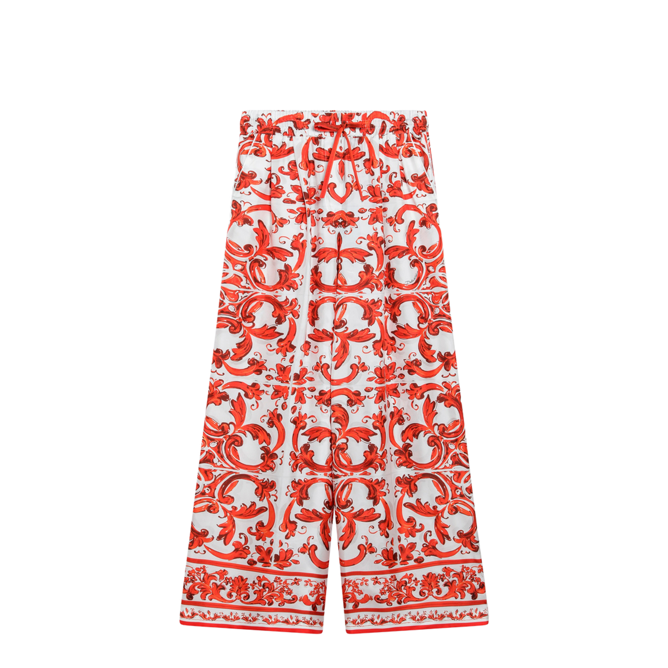 MAYFEYR - Dolce & Gabbana - Wide-Leg Maiolica-Print Silk Pants In Orange - FTDBNTGDDRES9000