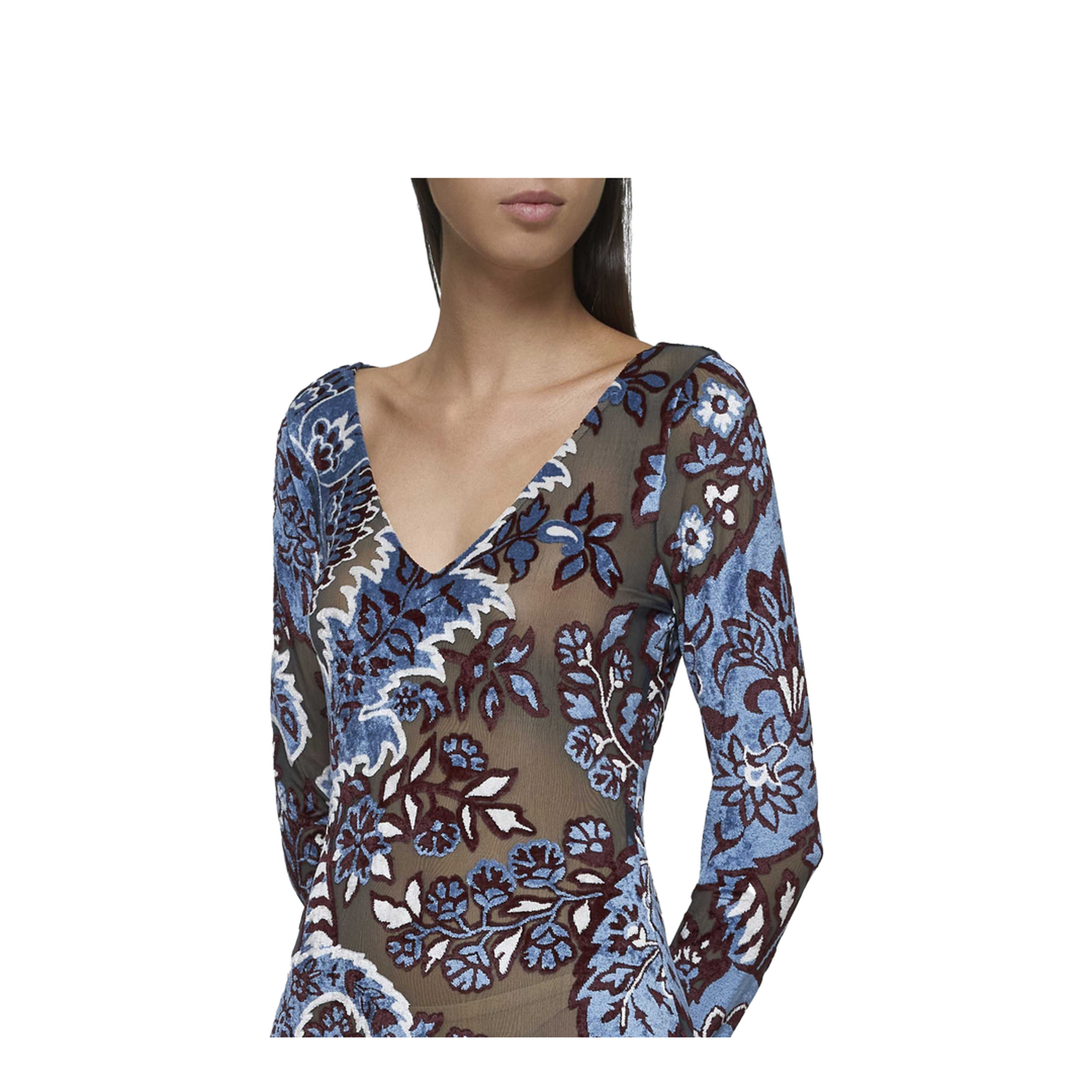 Floral Motif Long Sleeve Midi Dress