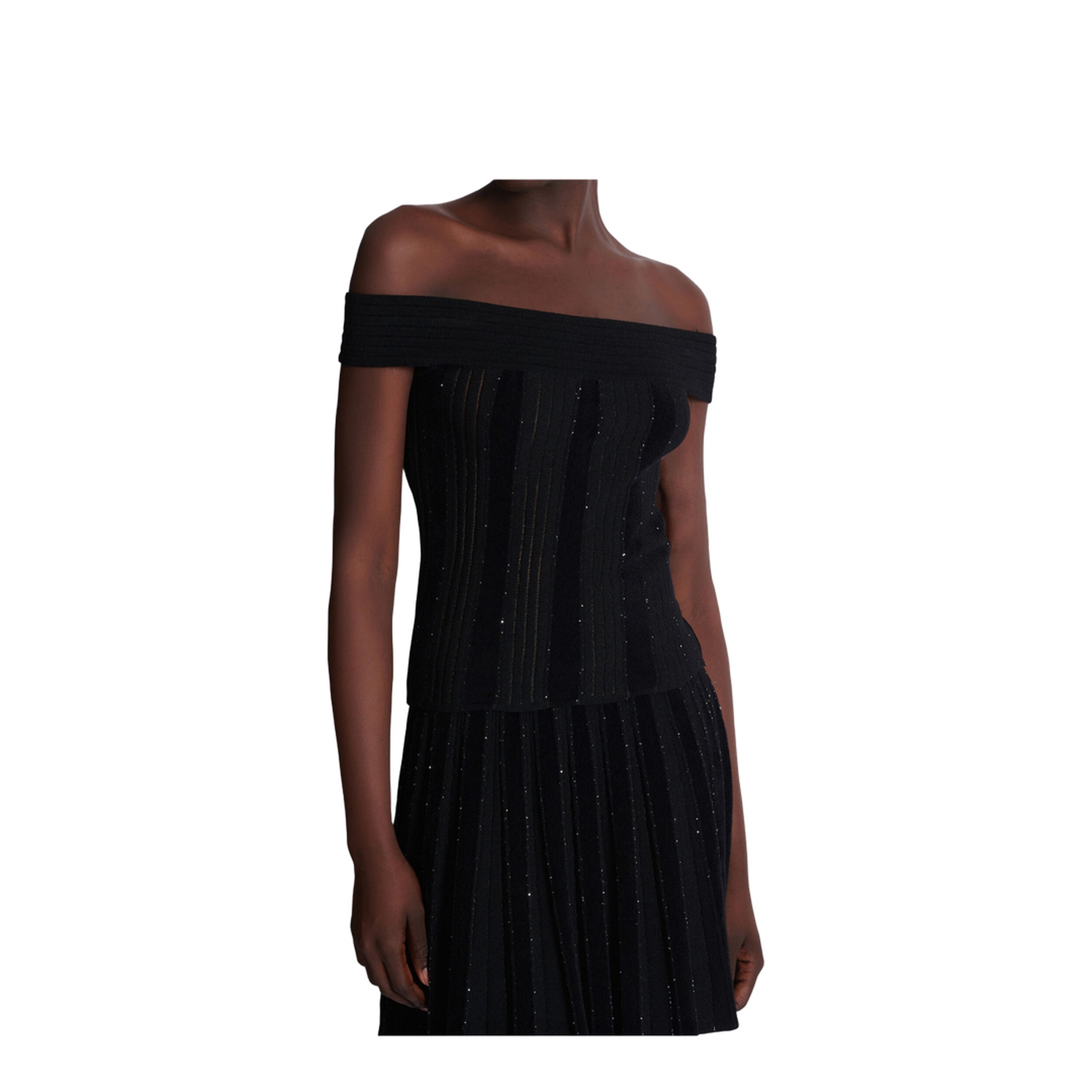 Off Shoulder Glitter Knited Top Black