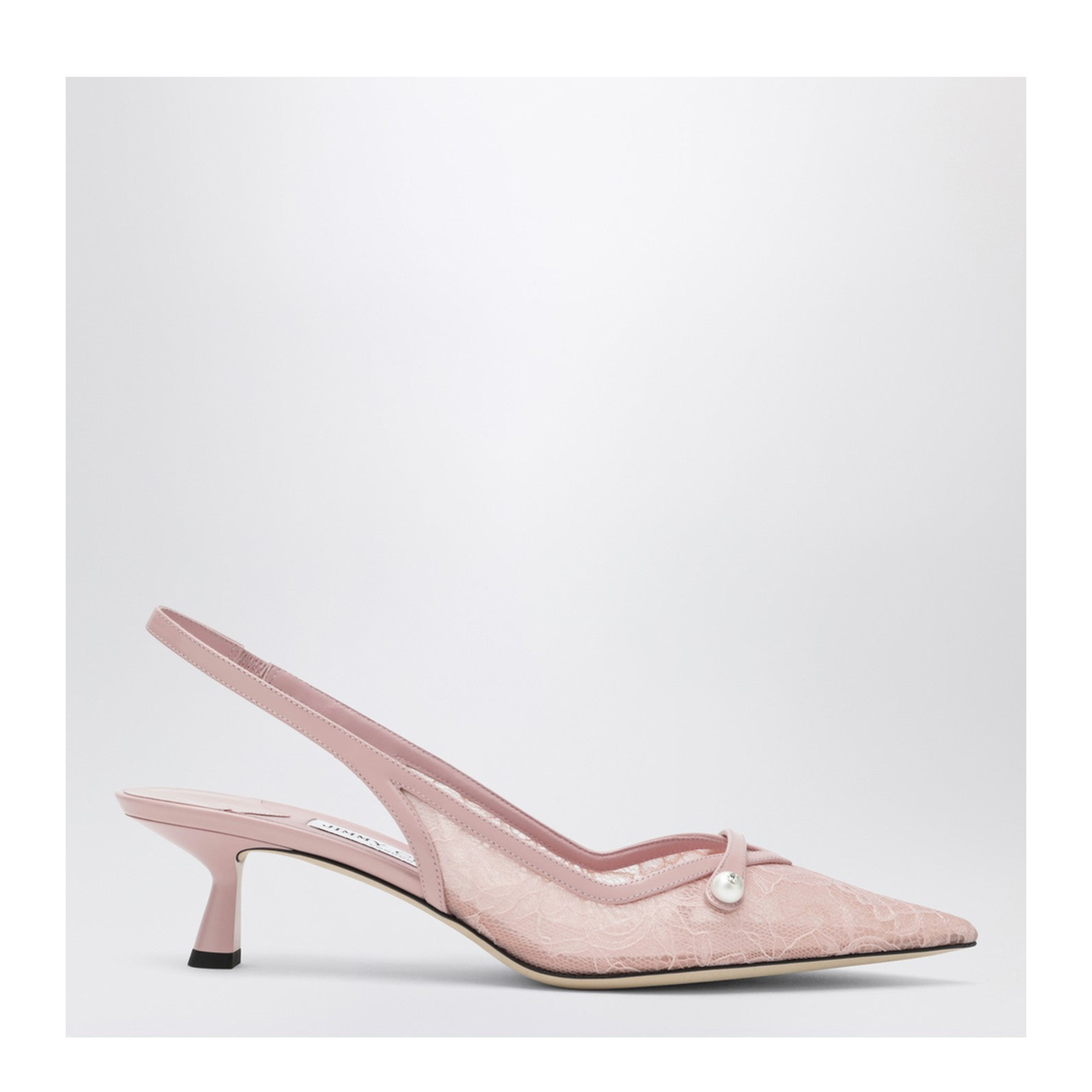 Slingback Pumps in Pink Leather and Lace