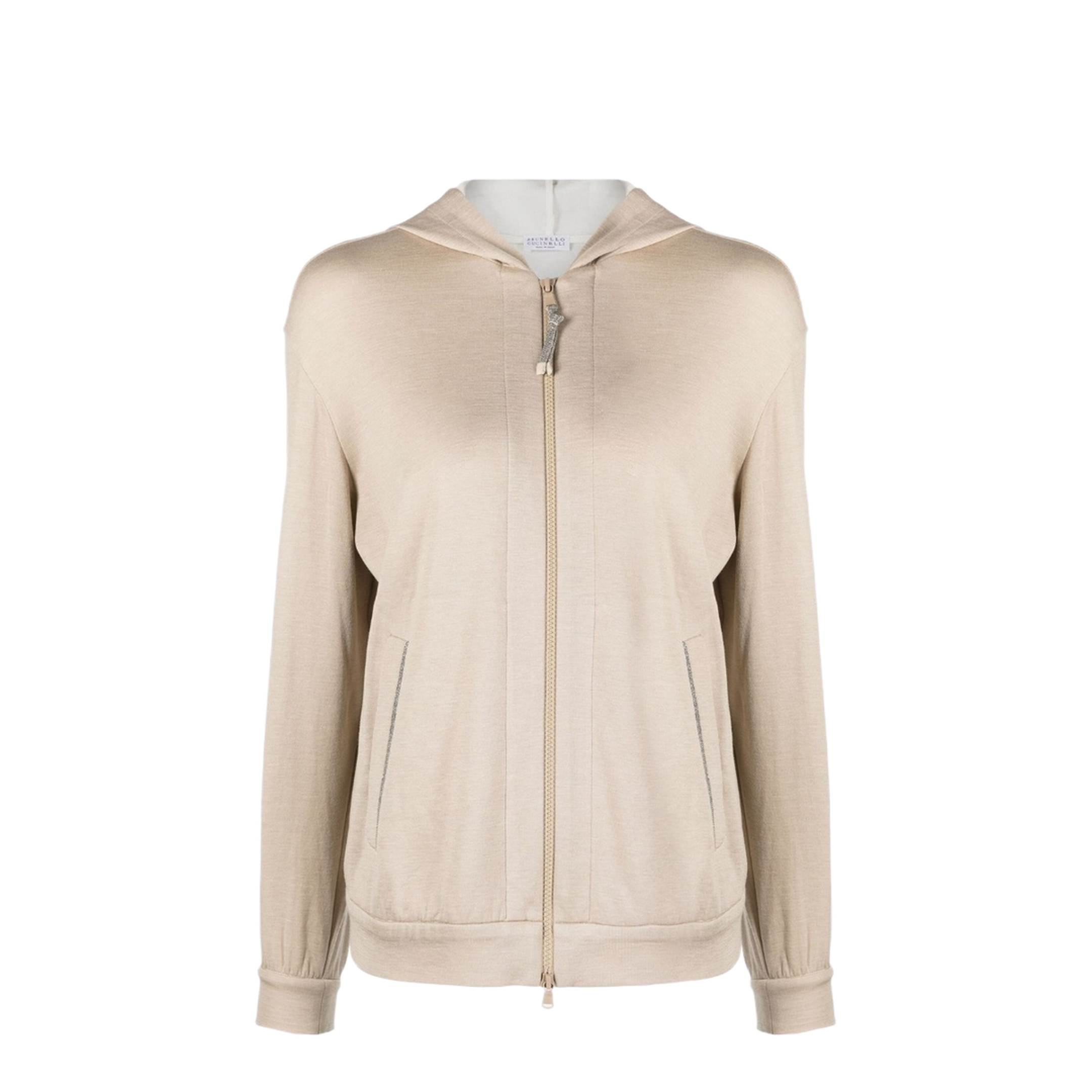 Two-Pocket Zip-Up Hoodie Beige