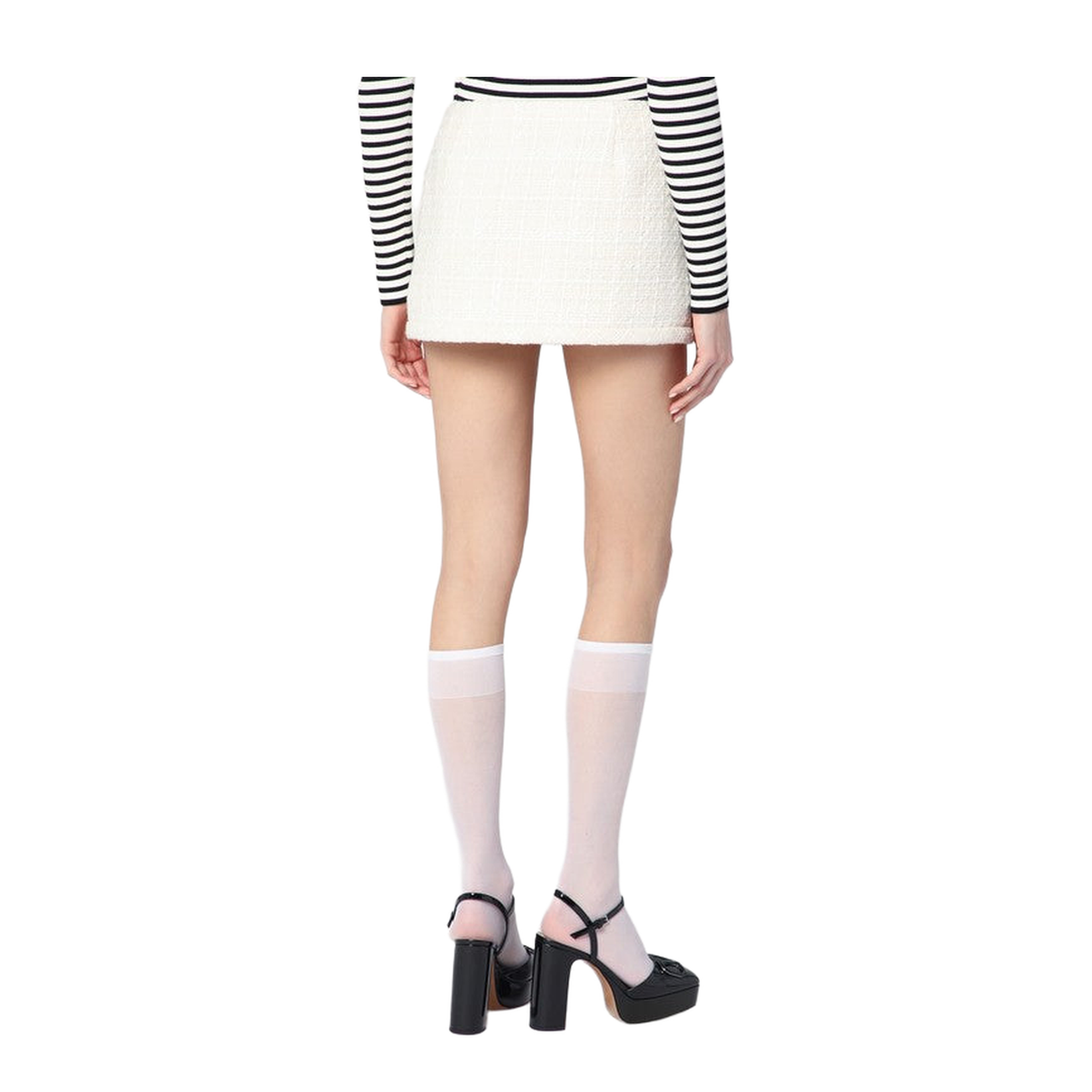 Ivory Textured Tweed Mini Skirt