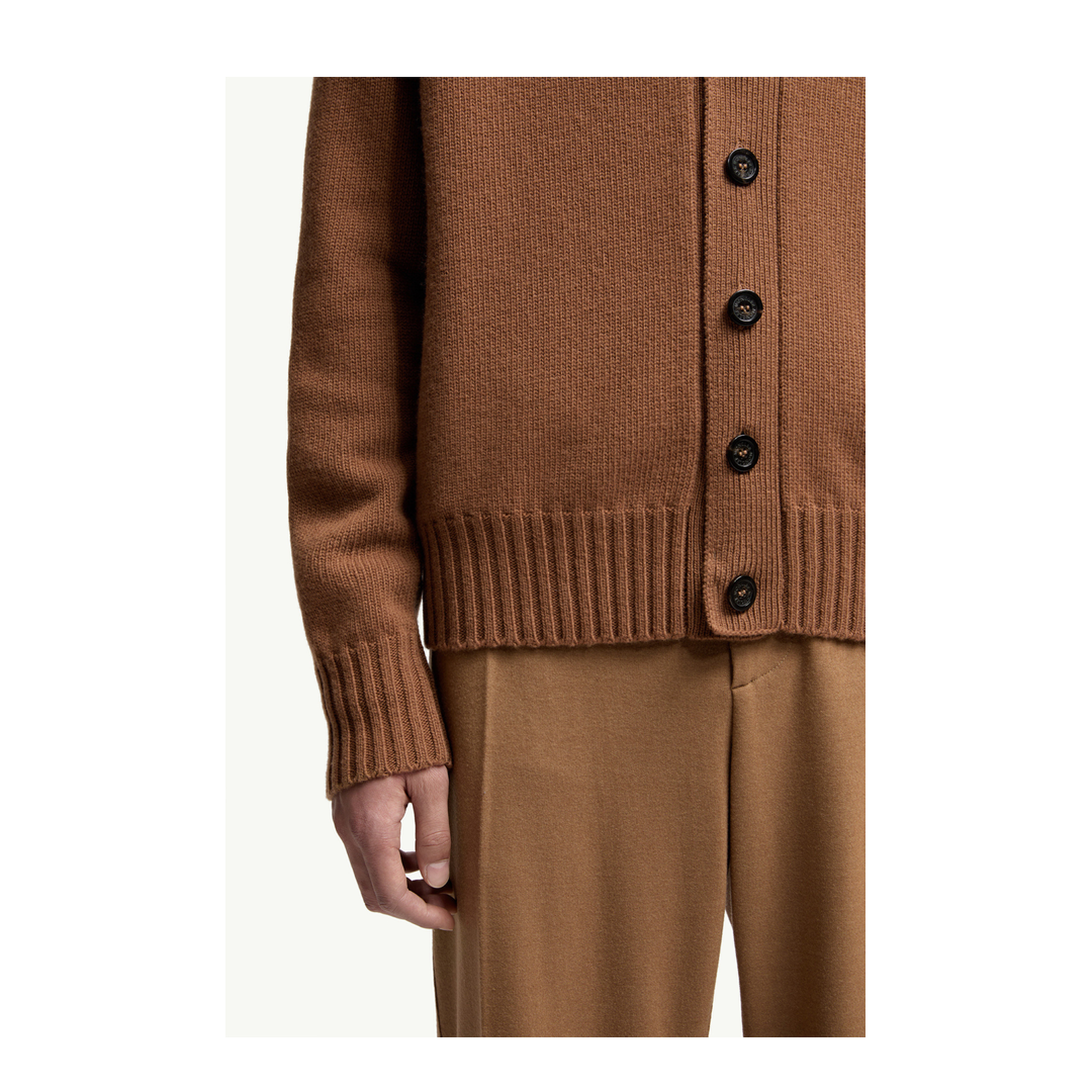 Camel Beige V-Neck Wool Cardigan