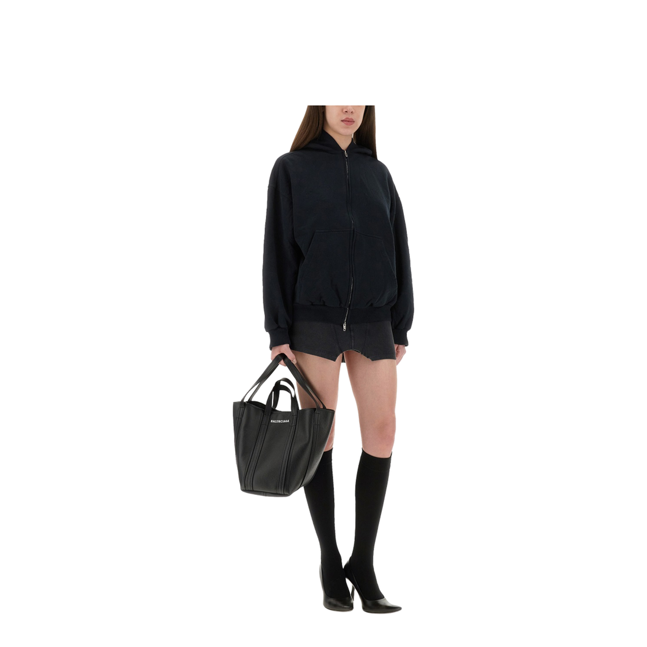 Flipped Uni Zip-up Hoodie Regular Fit in Black Faded