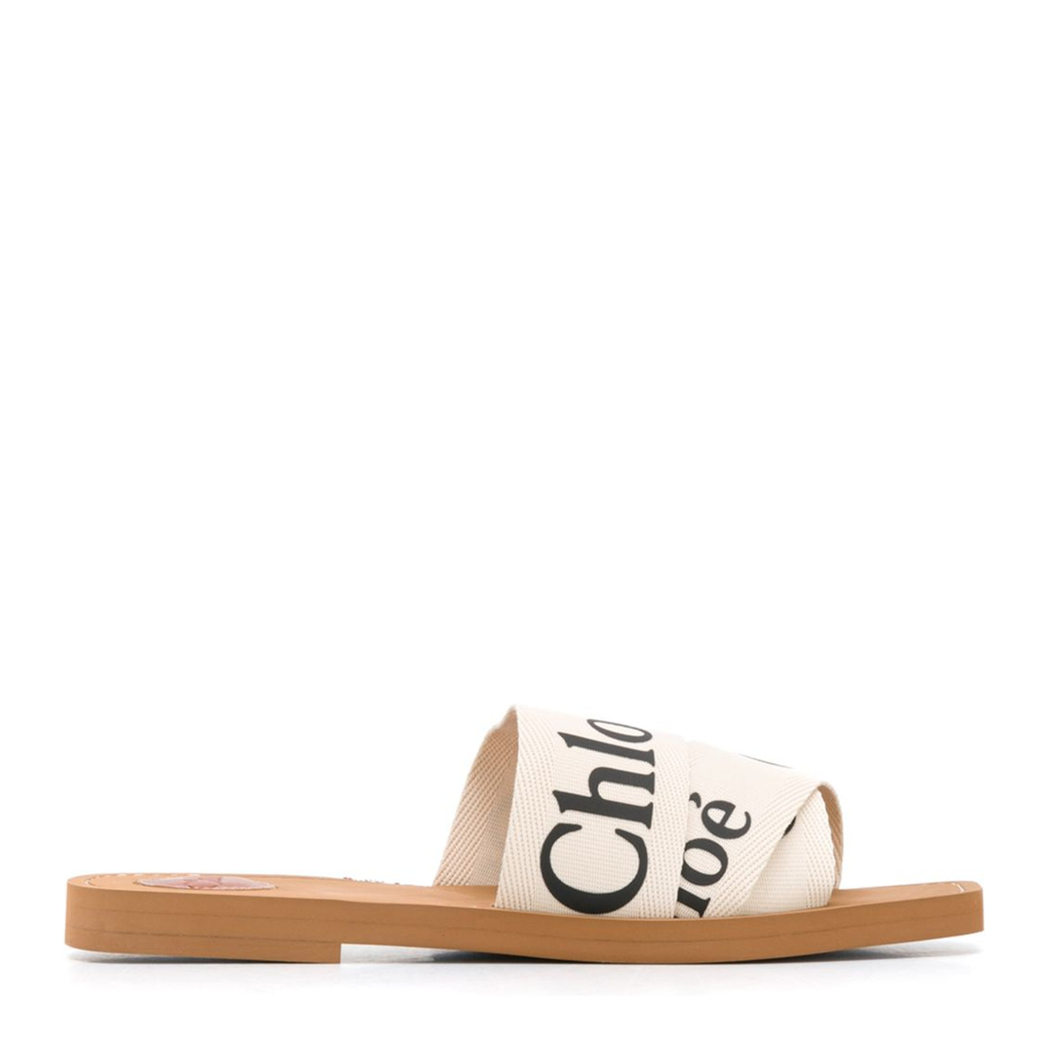 White Linen All-Over Logo Print Low Stacked Heel