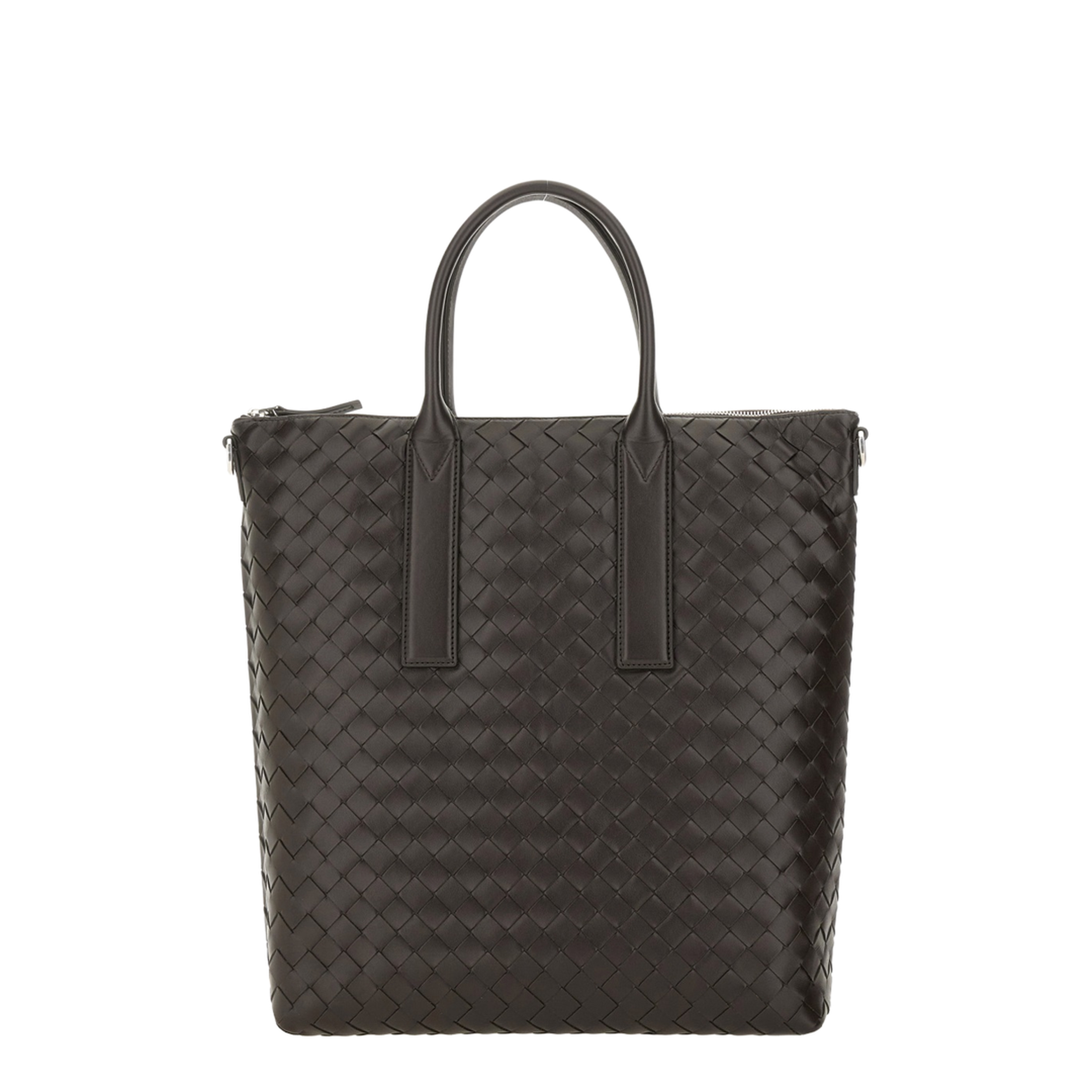 Intrecciato Leather Tote Bags - Fondant/Brown