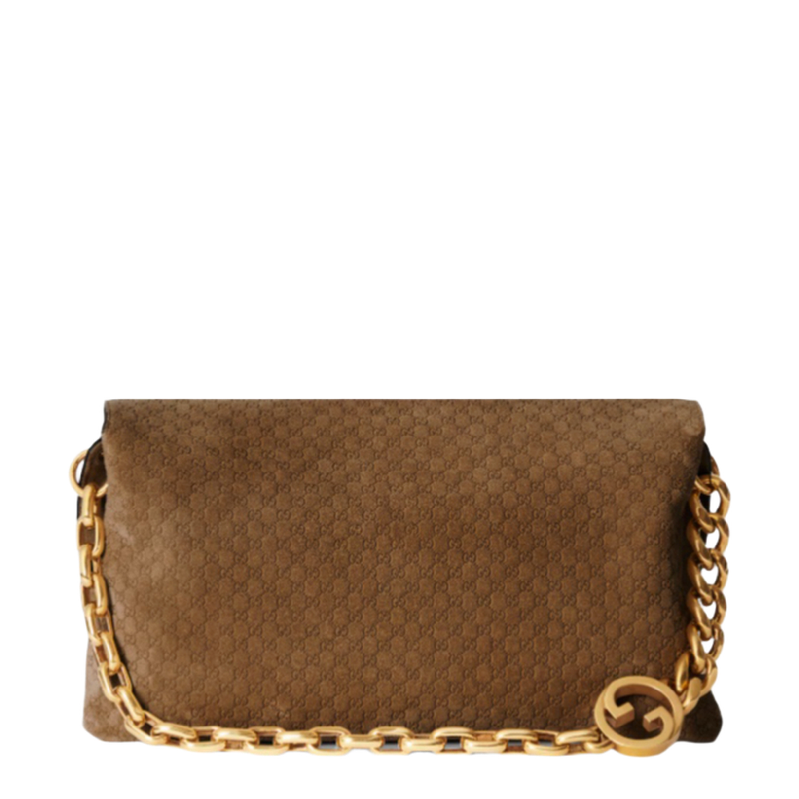 Large Shoulder Bag with Chain in Brown GG Suede