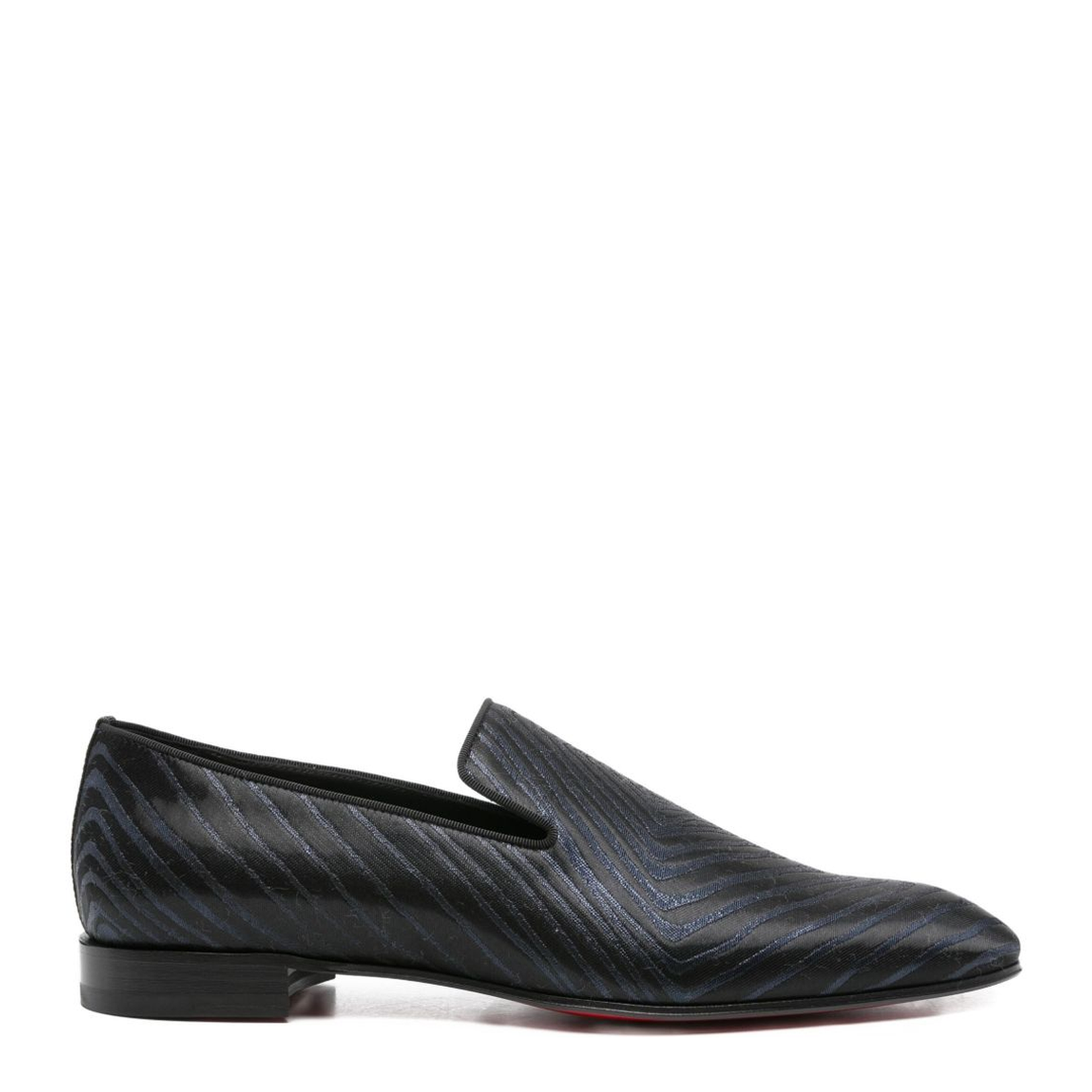 Black Leather Geometric Pattern Slip-On Flat Sole