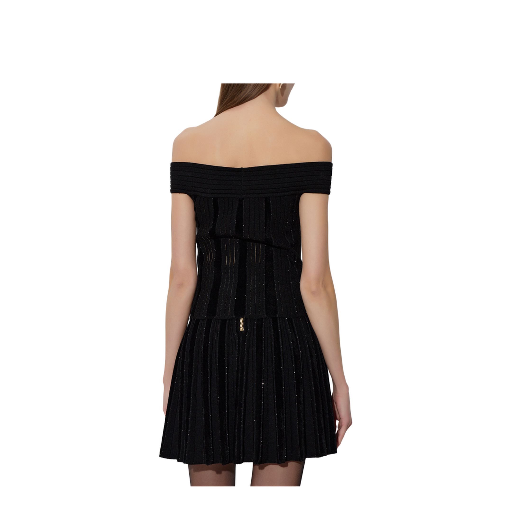 Off Shoulder Glitter Knited Top Black