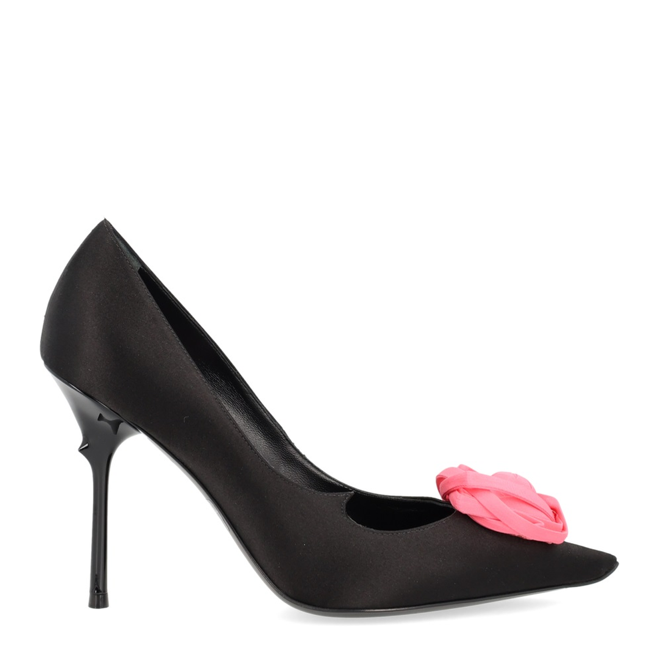 Black Satin Pumps with Rose