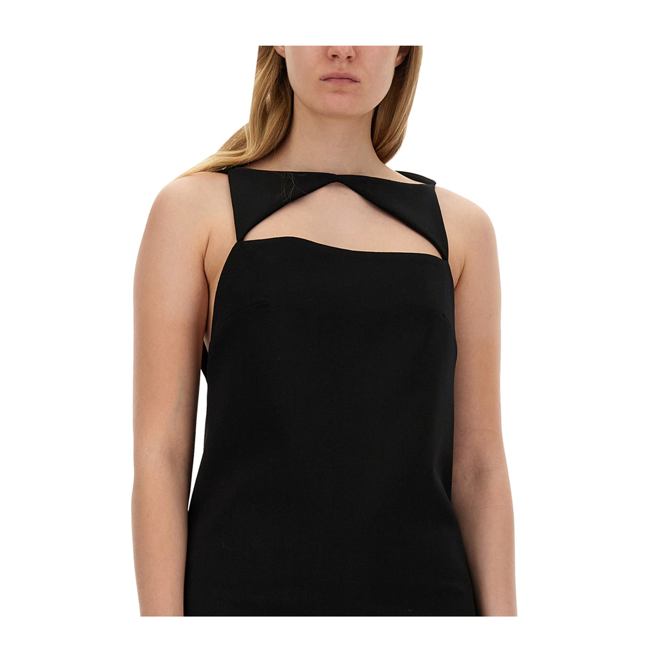 Wool Blend Straight Mini Dress With Cut-out