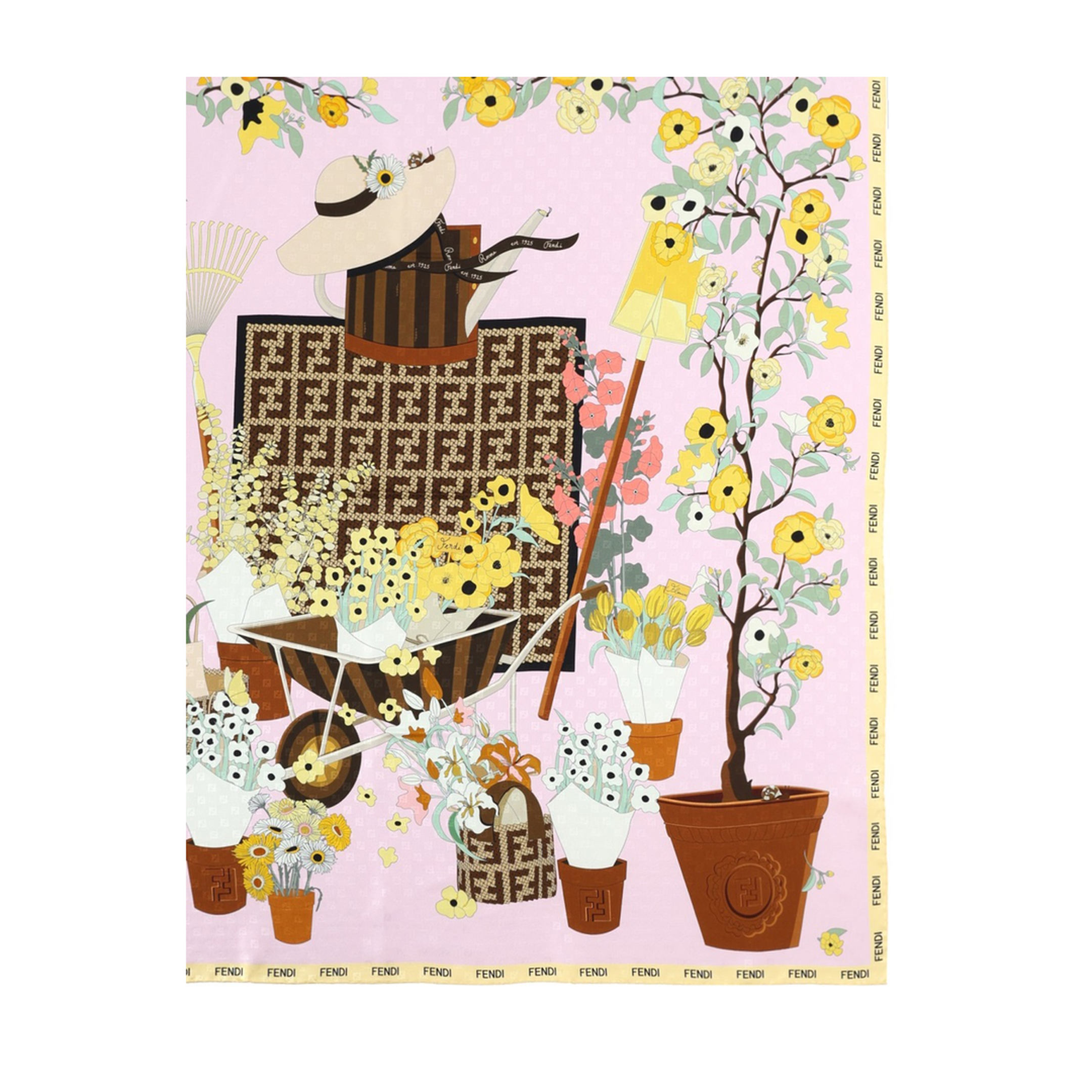 Gardening Pink Multicoloured Silk Foulard