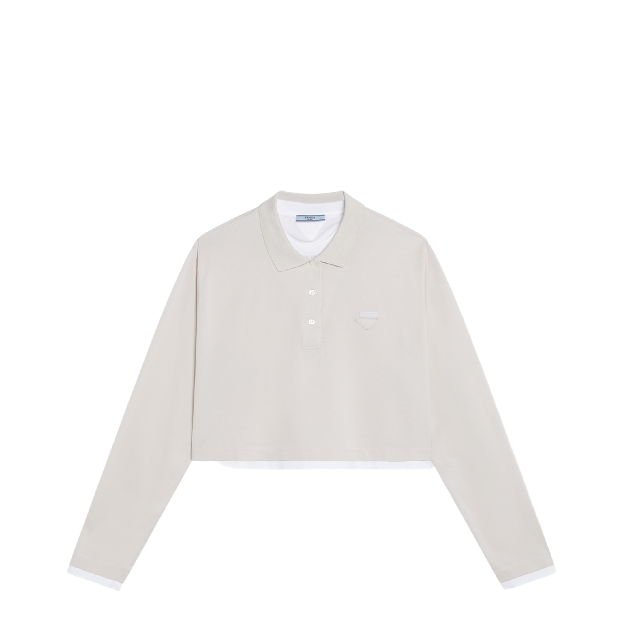 MAYFEYR - Prada - Talc-Colored Cropped Polo In Piqué And Jersey - 39683OOO1736F0K74