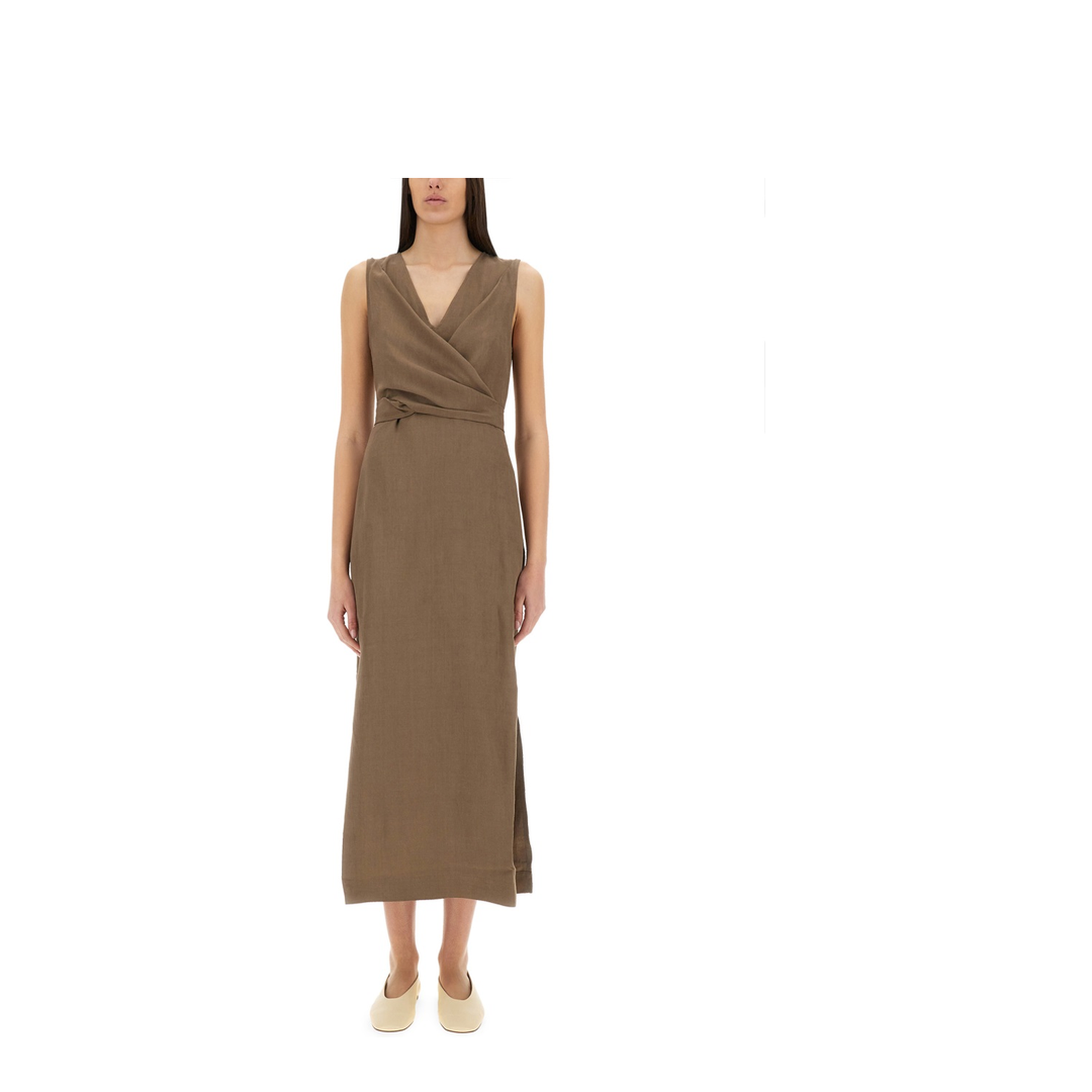 Wrap-Effect Dress Brown